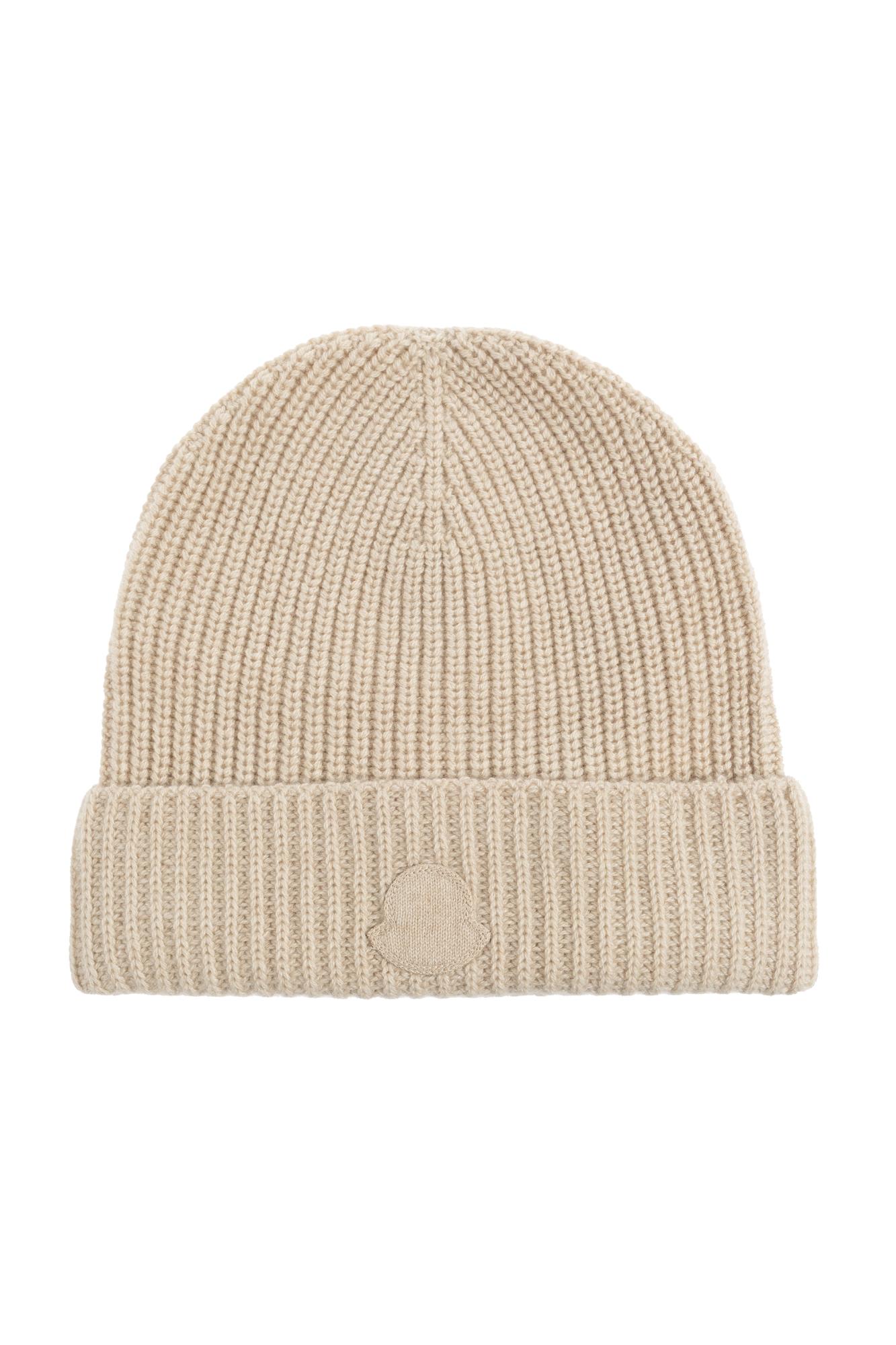 Moncler Cashmere Ribbed Knit Beret With Turn-up Brim In Neutral
