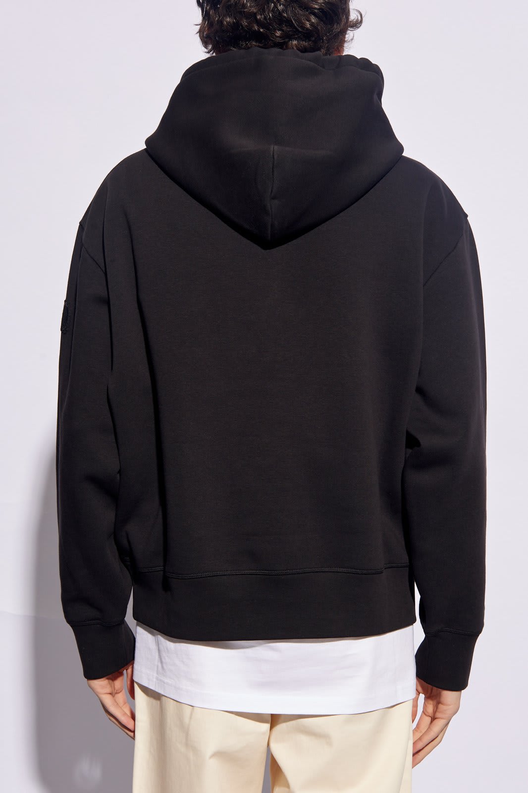 Shop Moncler Logo Embroidered Drawstring Hoodie In Black