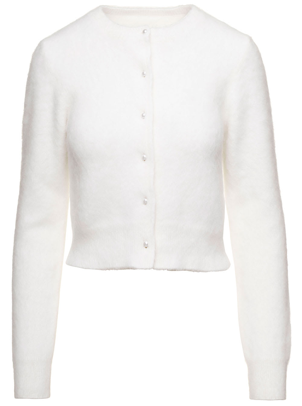 Shop Maison Margiela White Cropped Cardigan In Angora Woman