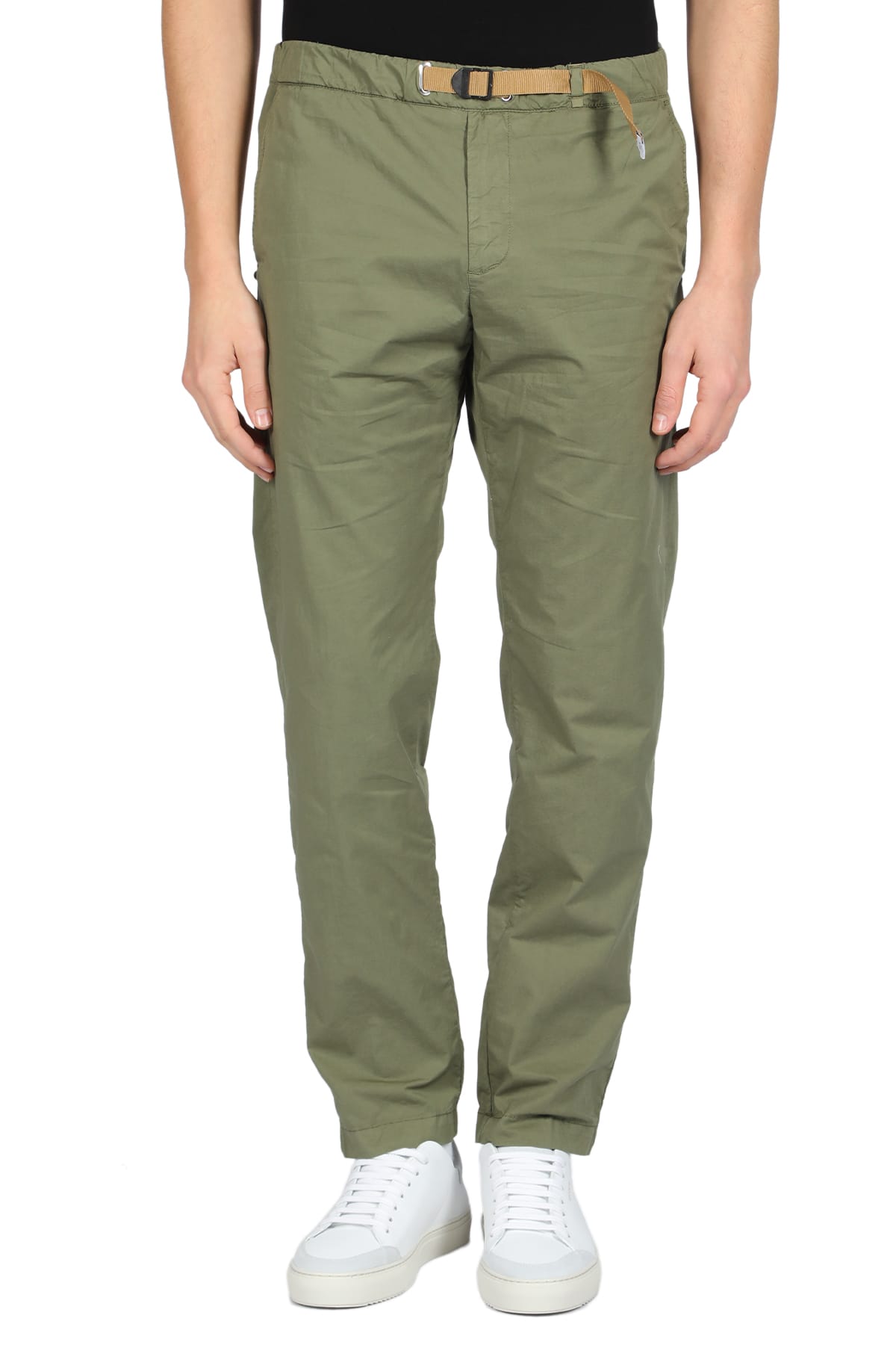 White Sand Cotton Chino With Belt In Salvia