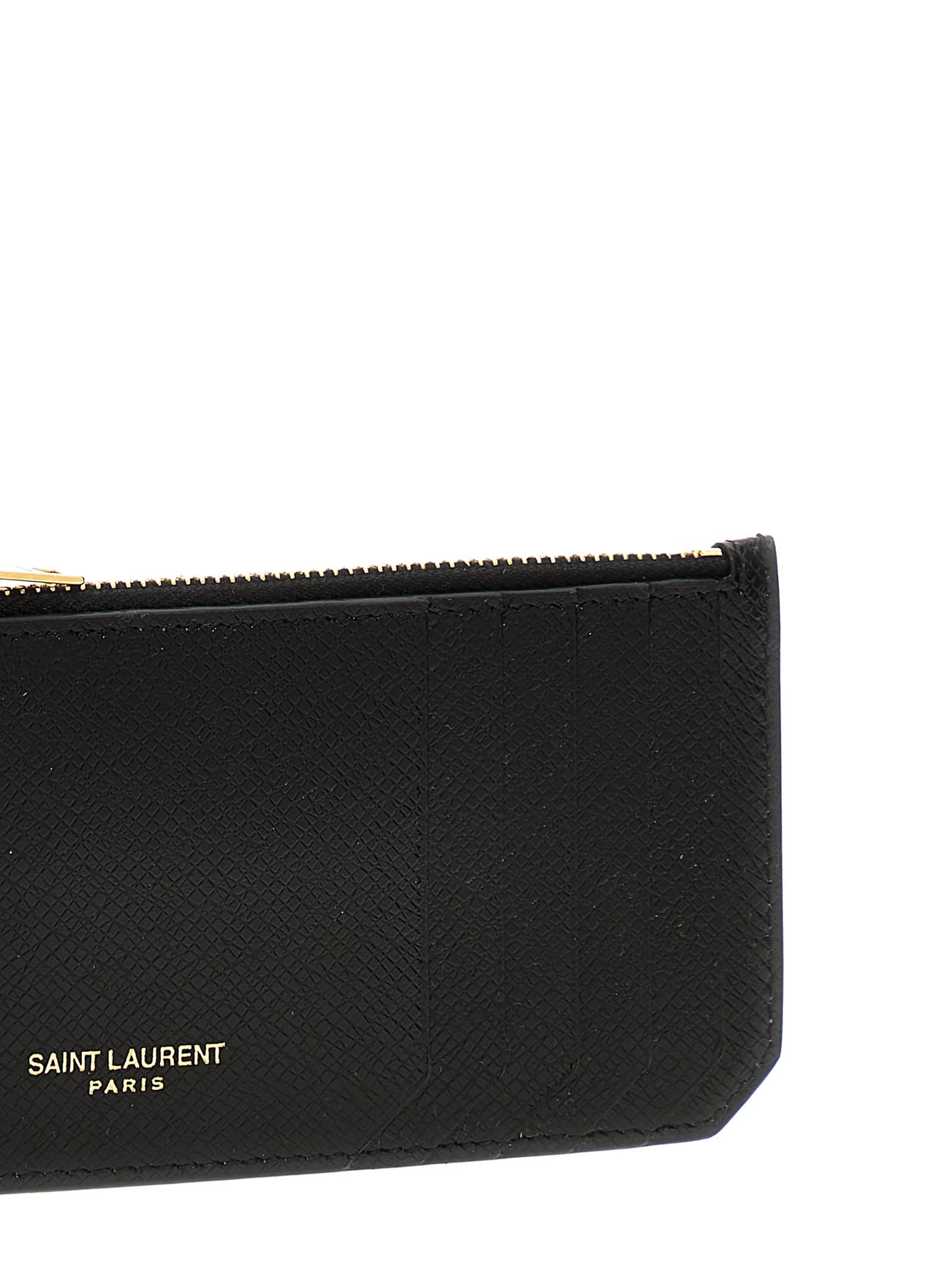 Shop Saint Laurent Paris Fragments Card Holder In Black