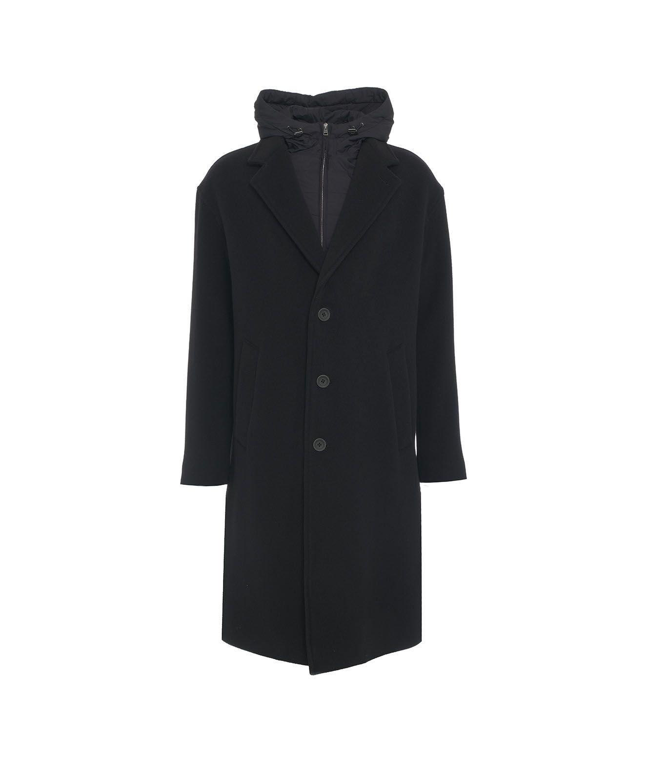 HERNO BUTTONED STRAIGHT HEM HOODED COAT 