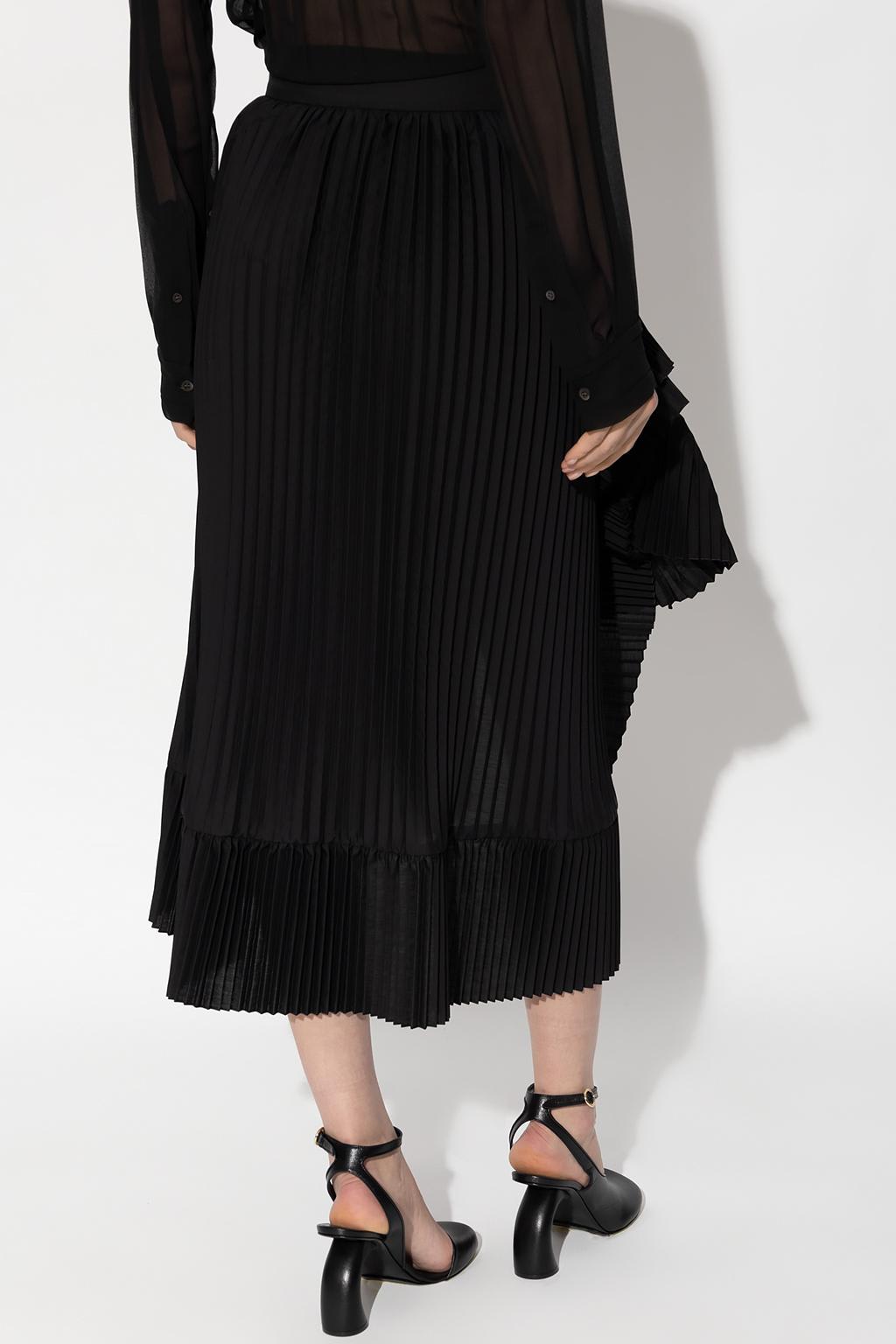 Shop Dries Van Noten Pleated Skirt With Ruffles In Black