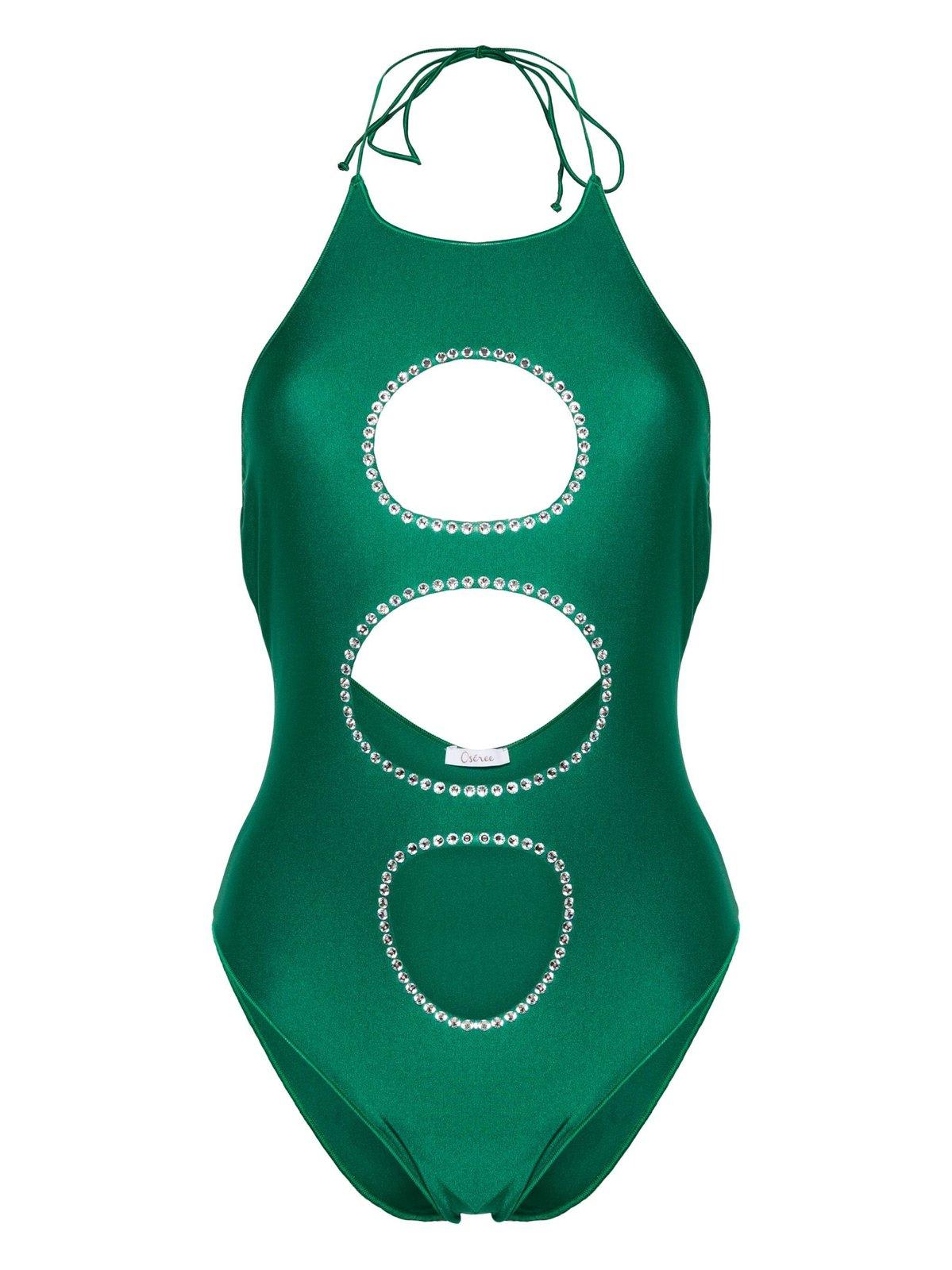 Shop Oseree Cut-out One-piece Swim Suit In Green