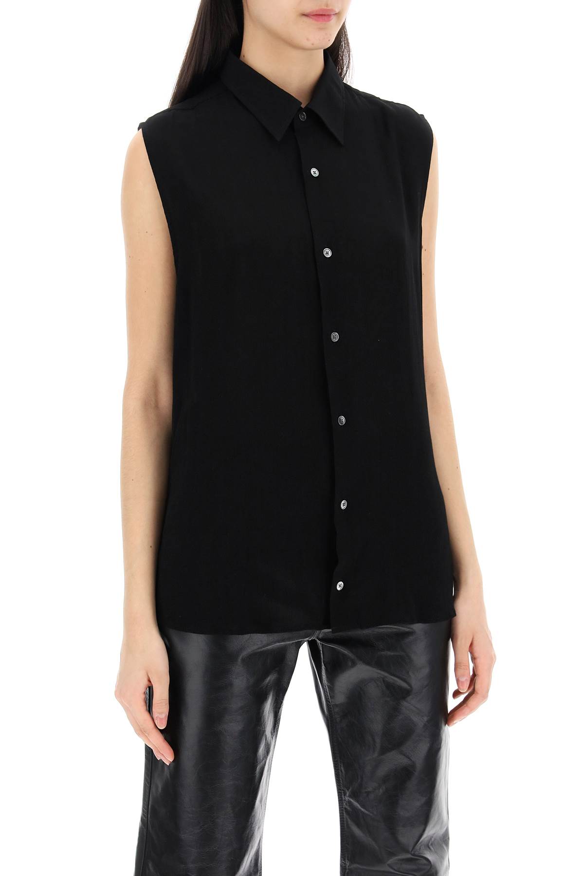 Shop Ami Alexandre Mattiussi Textured Voile Sleeveless Shirt In Noir (black)