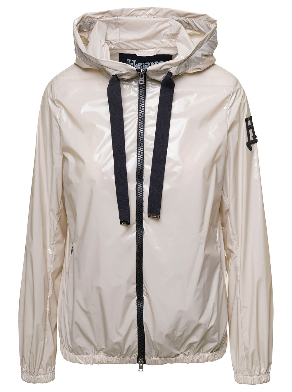 Gloss Beige Cape Hooded Jacket In Polyester Woman