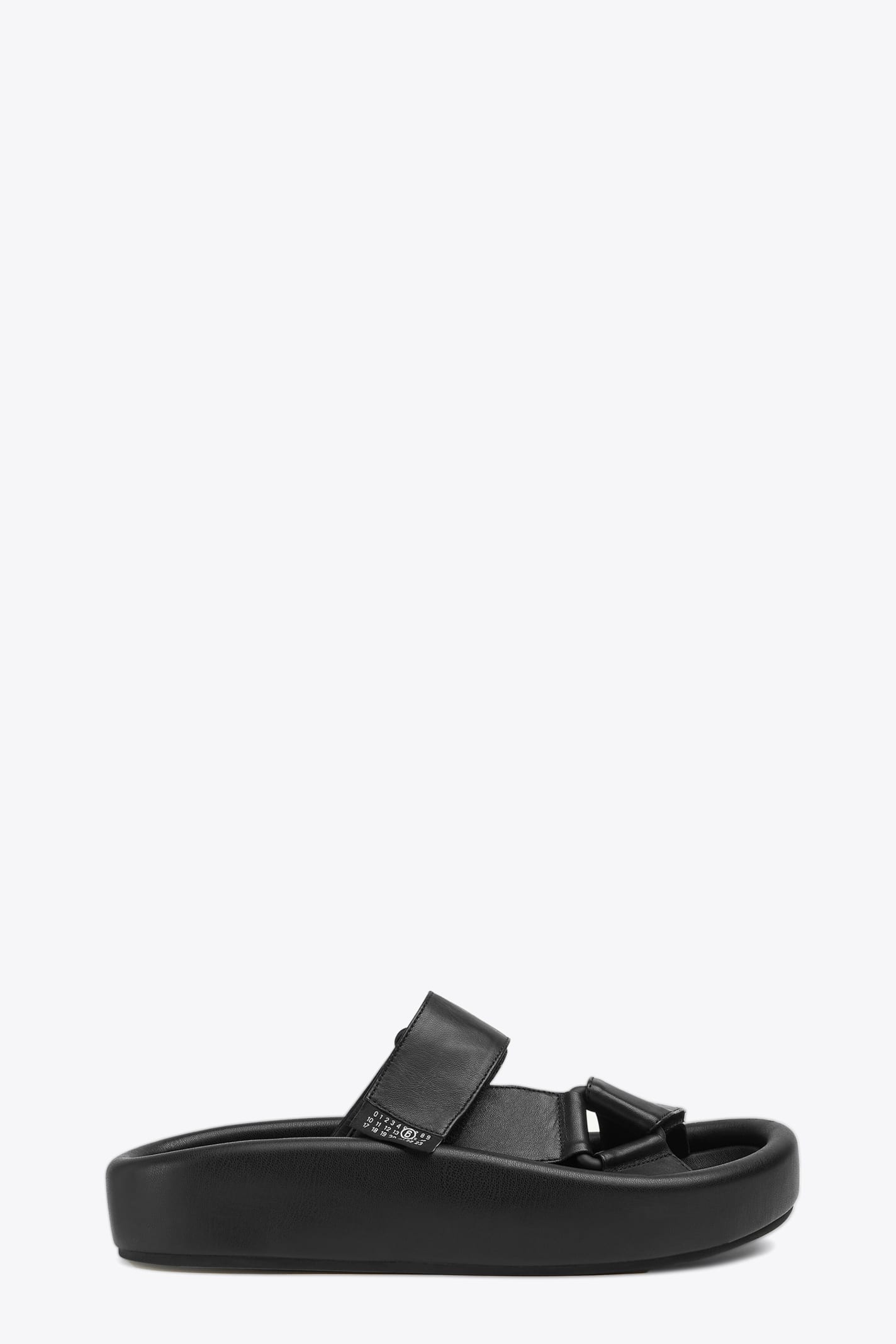 Mm6 Maison Margiela Sandalo Black Leather Webbing Sandal With Chunky Sole In Nero