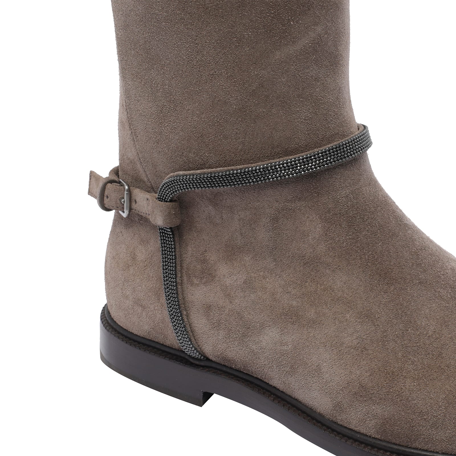 Brunello Cucinelli Suede Boots With Monili Detail In Gray