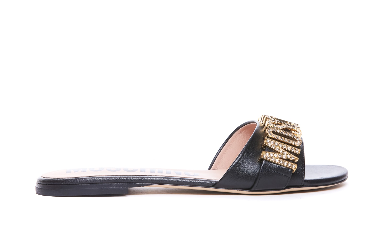 Shop Moschino Maxi Lettering Sandals In Black