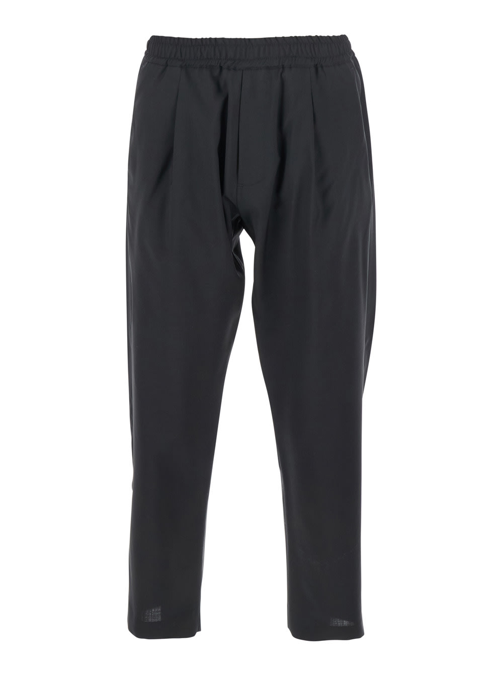 Black Pants With Elastic Waist And Patch Pockets On The Back In Wool Man