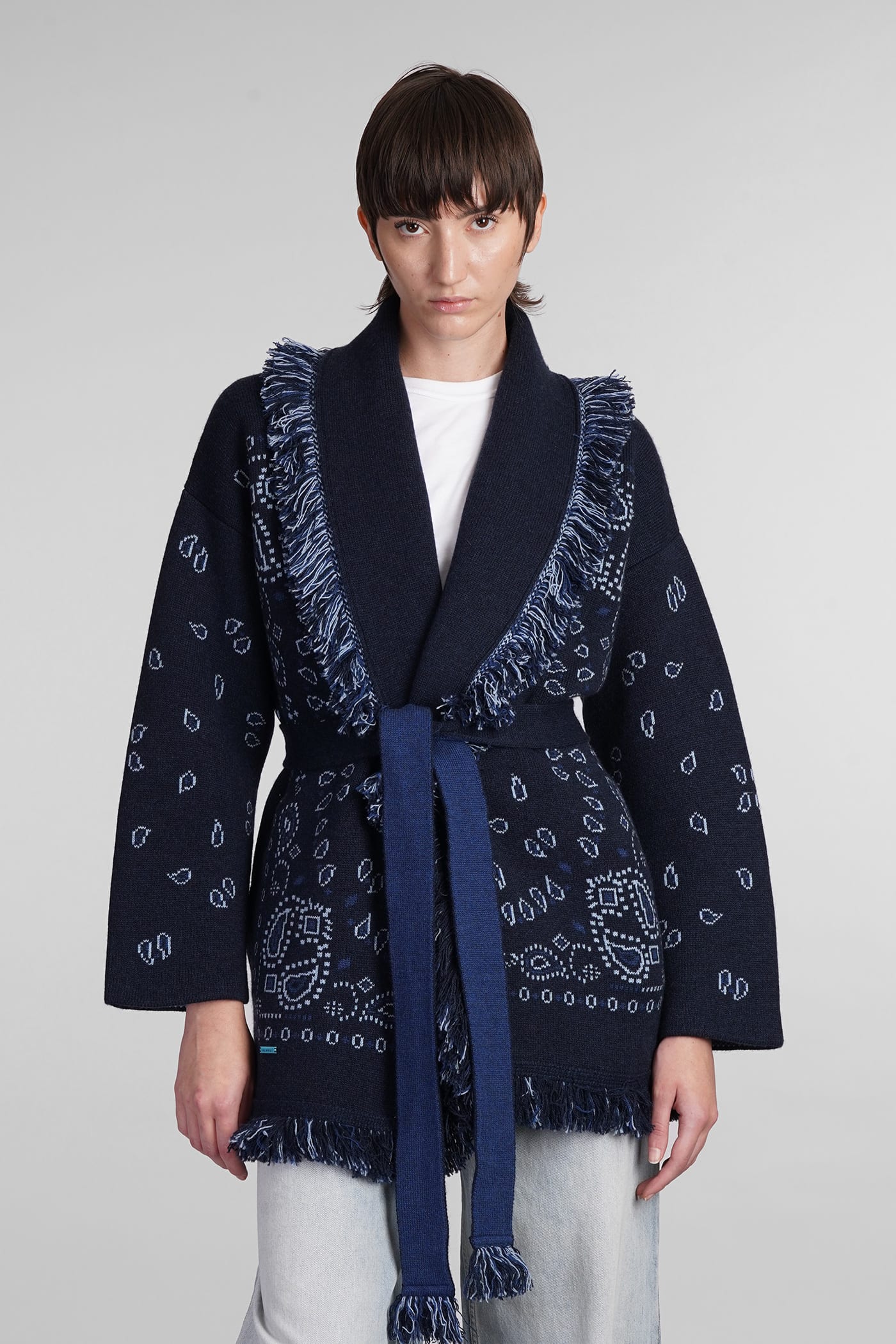 Shop Alanui Cardigan In Blue Cashmere