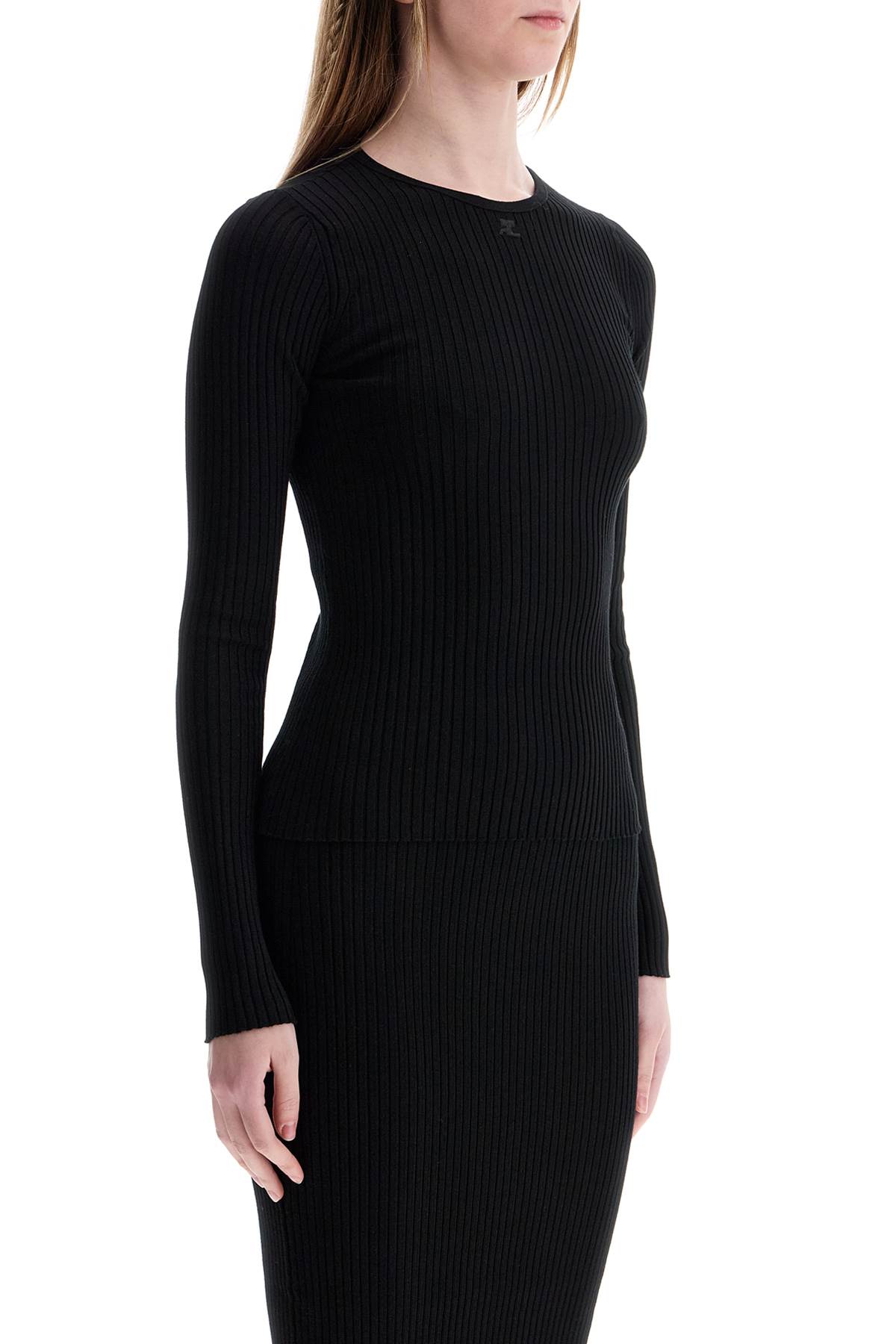 Courrèges Black Viscose And Polyester Sweater With Drop Neckline