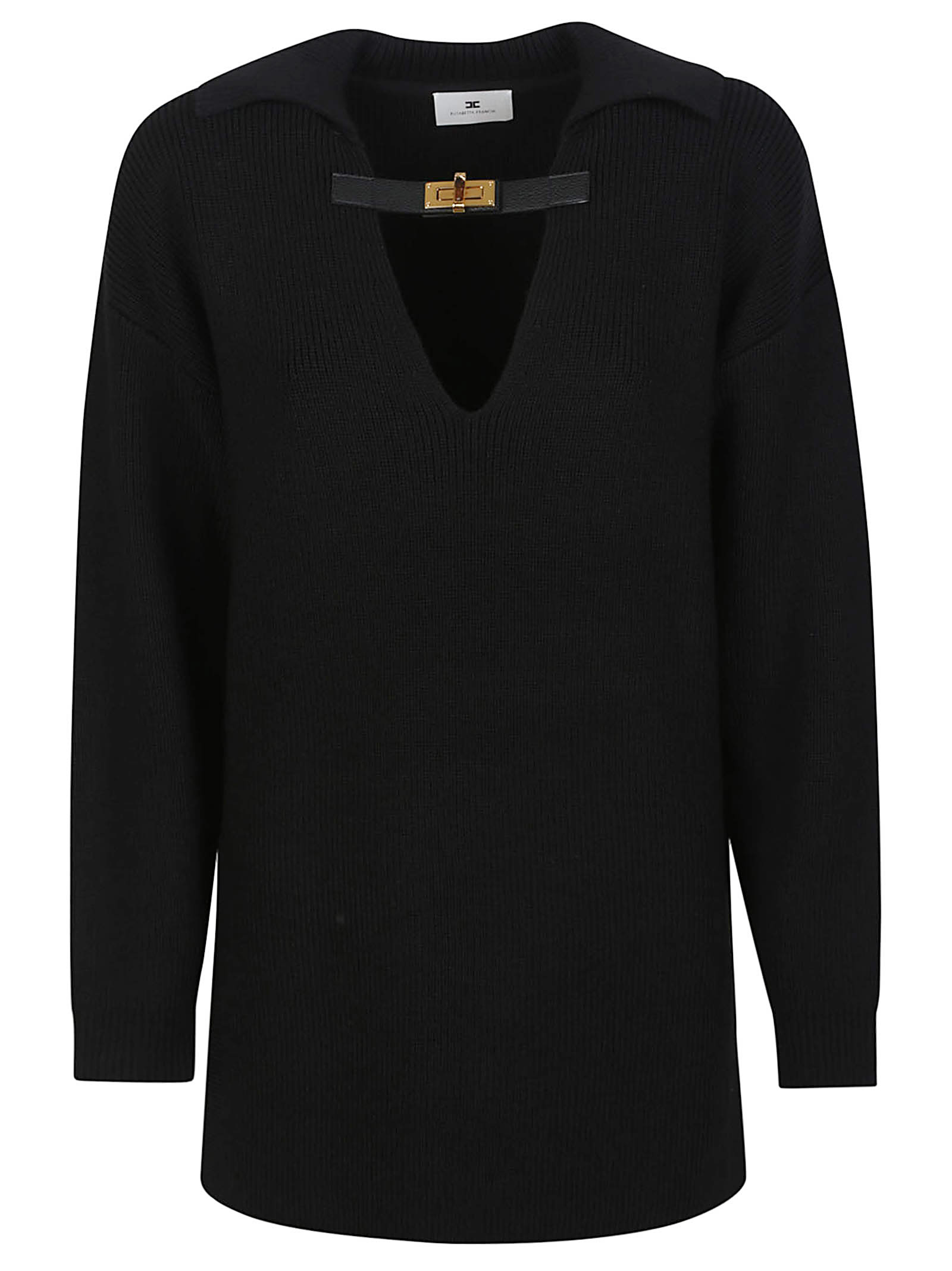 Elisabetta Franchi Ribbed Wool Blend Sweater In Black