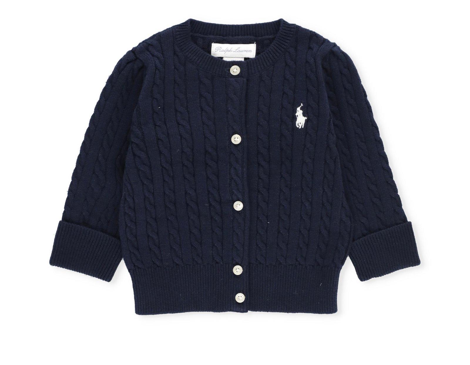 Polo Ralph Lauren Logo Embroidered Long-sleeved Cardigan In Blue