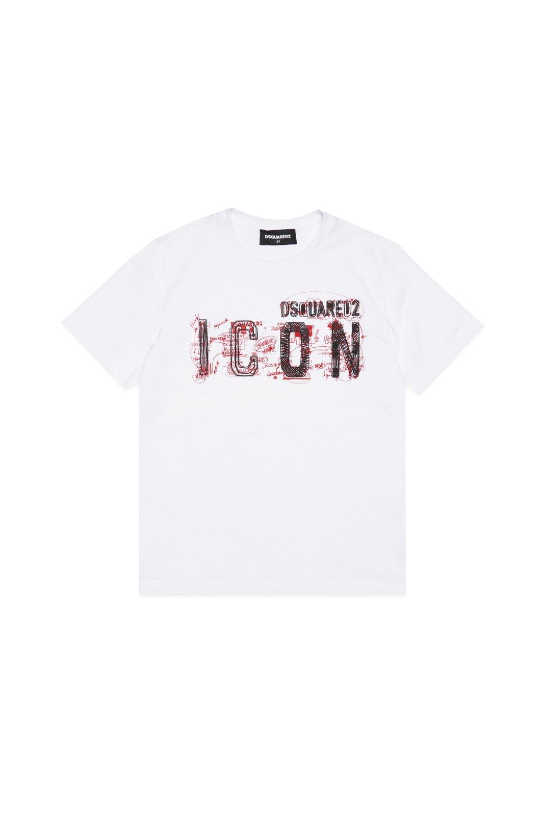 Dsquared2 Kids' Icon-printed Crewneck T-shirt In White