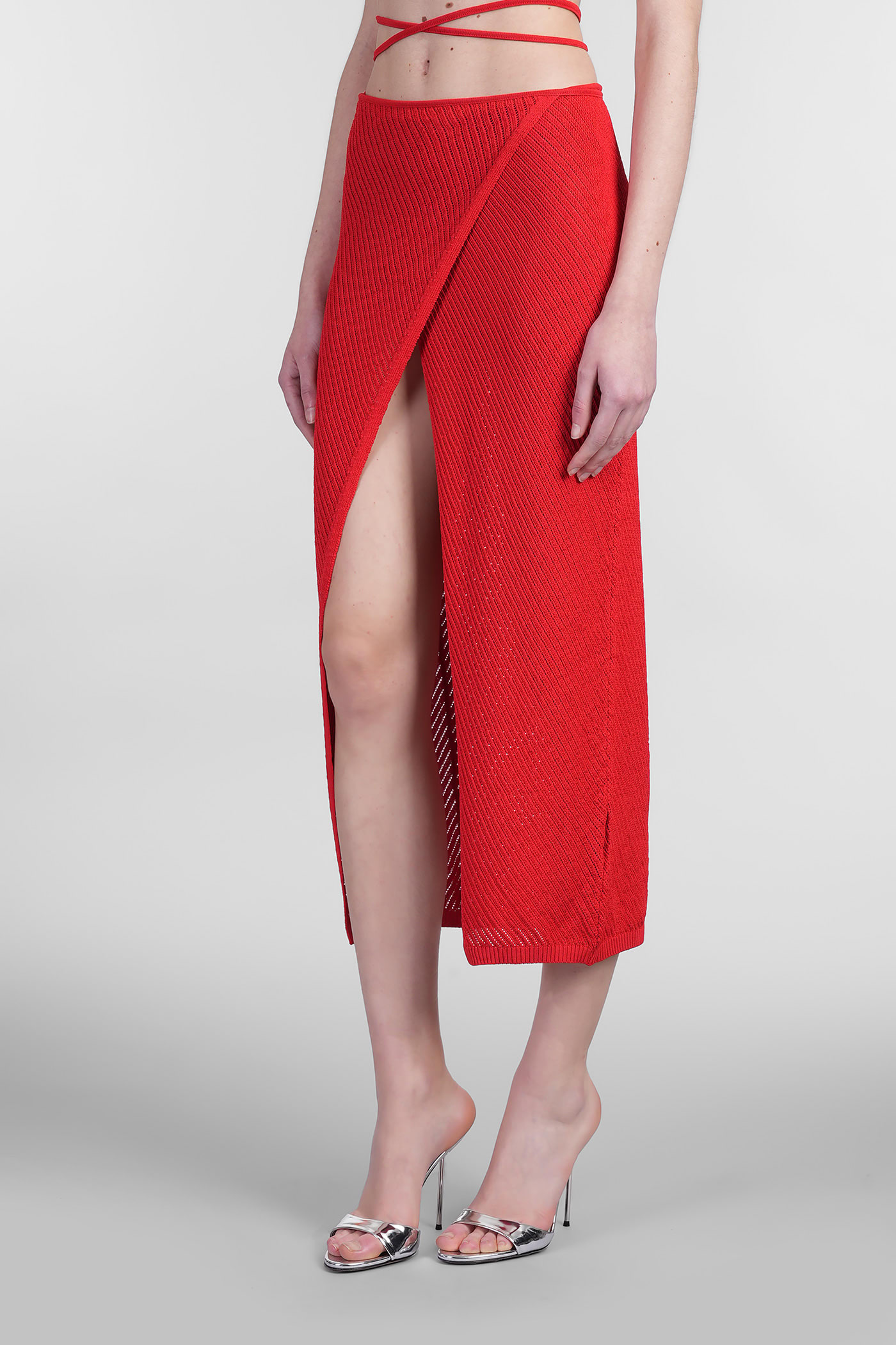 Laneus Gonna Lunga A Maglia Traforata In Red