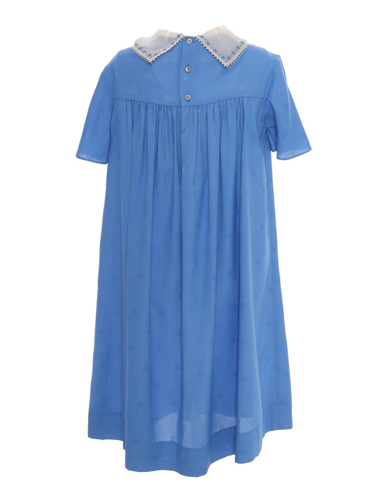 Shop Gucci Logo Embroidered Short-sleeved Dress In Twilight Azure