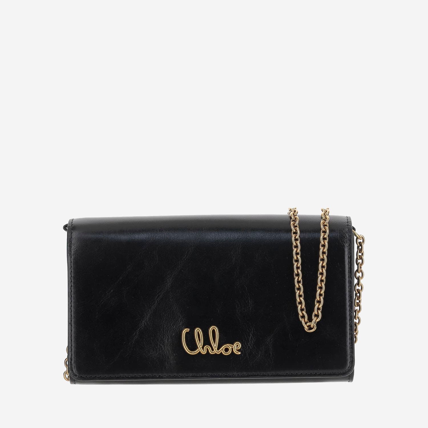 Chloé Iconic Flap Wallet On Chain In Shiny Calfskin