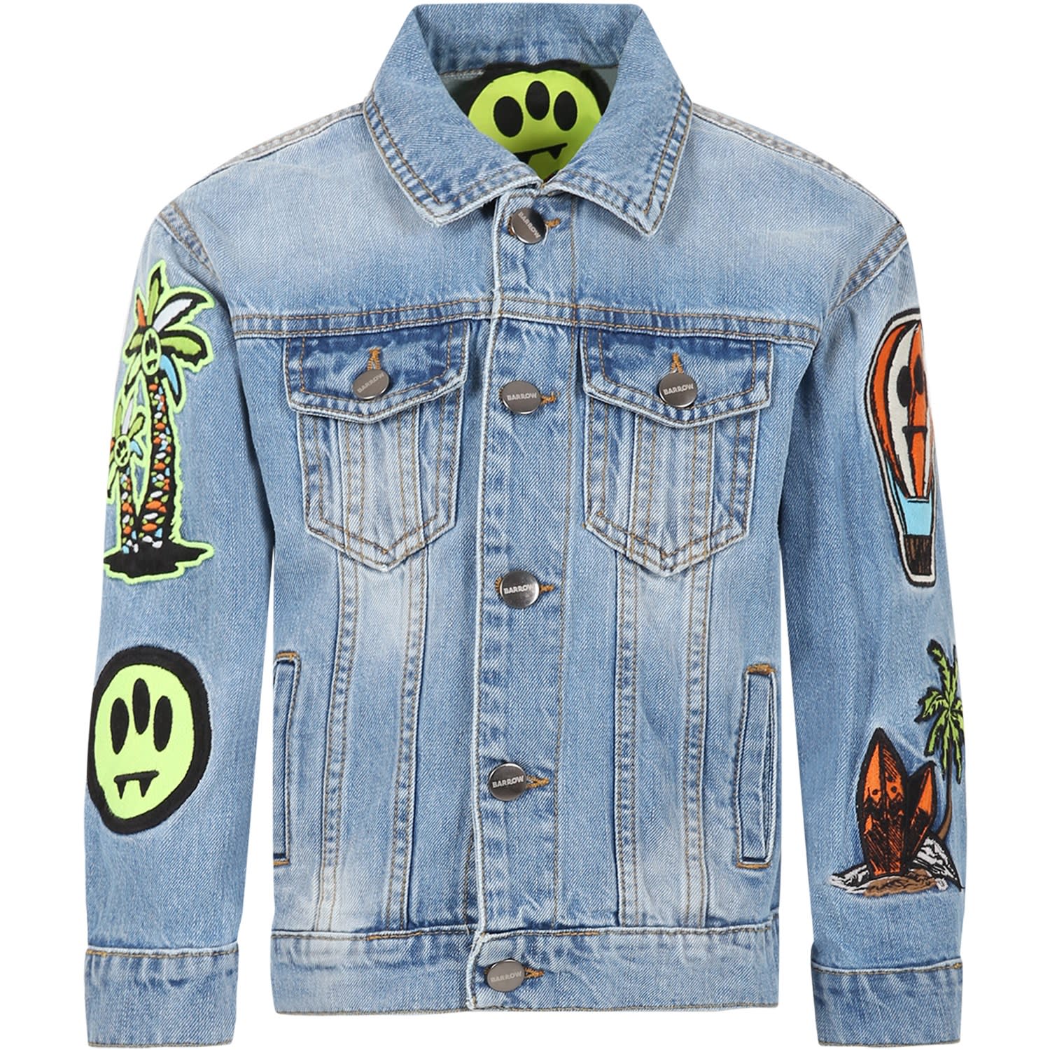 Shop Barrow Light Blue Jacket For Kids With Iconic Smiley And Patch In 200