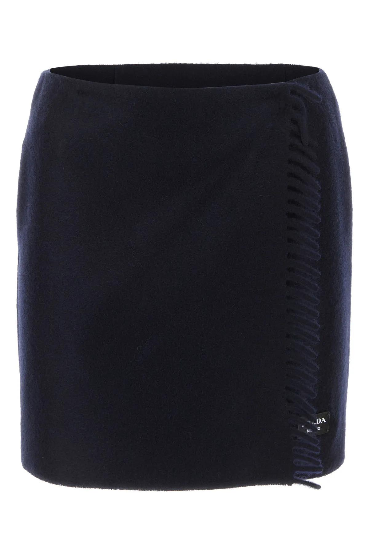 Shop Prada Logo Fringed Skirt In Blue