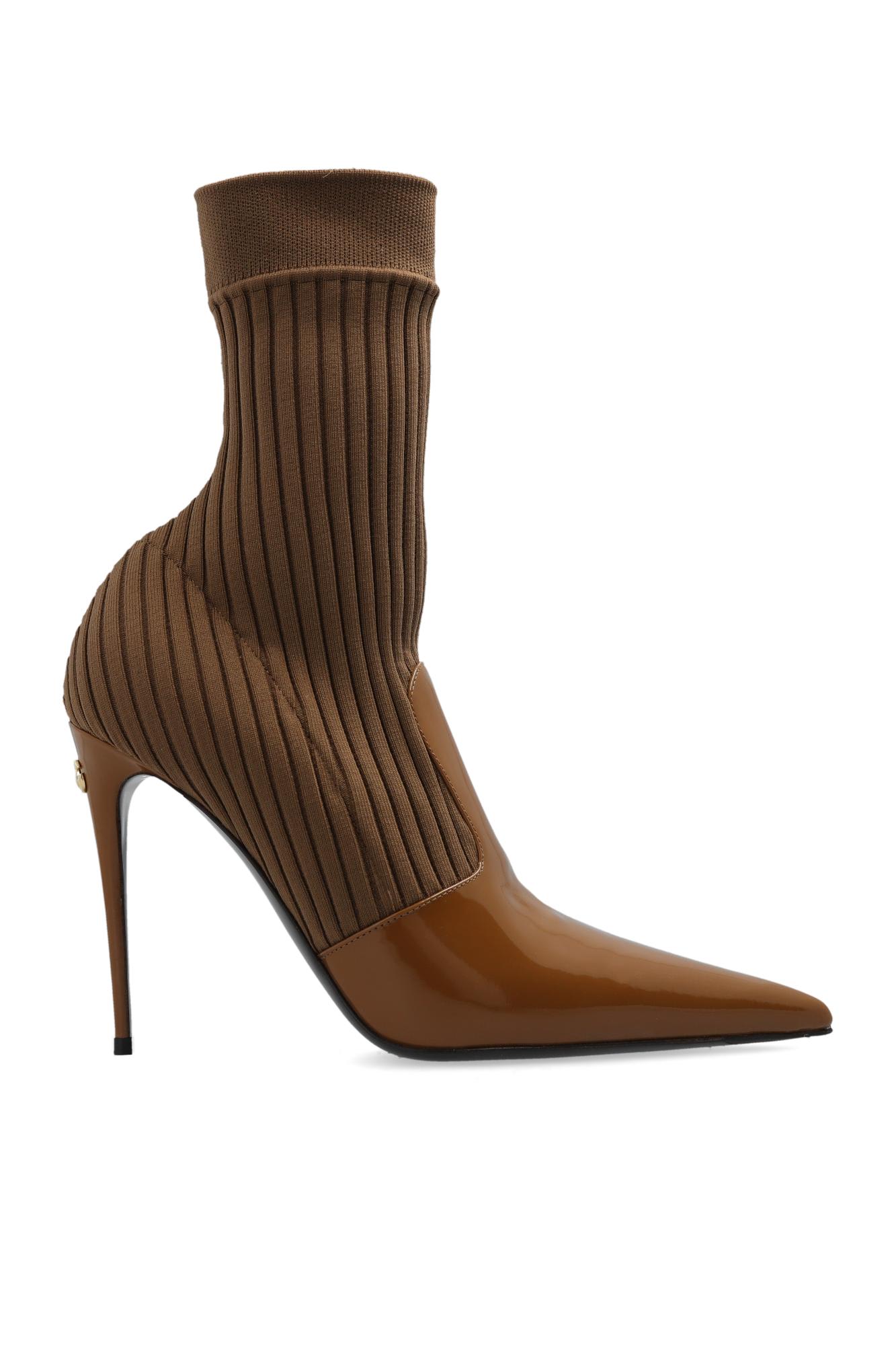 Dolce & Gabbana Sock Ankle Boots In Marrone