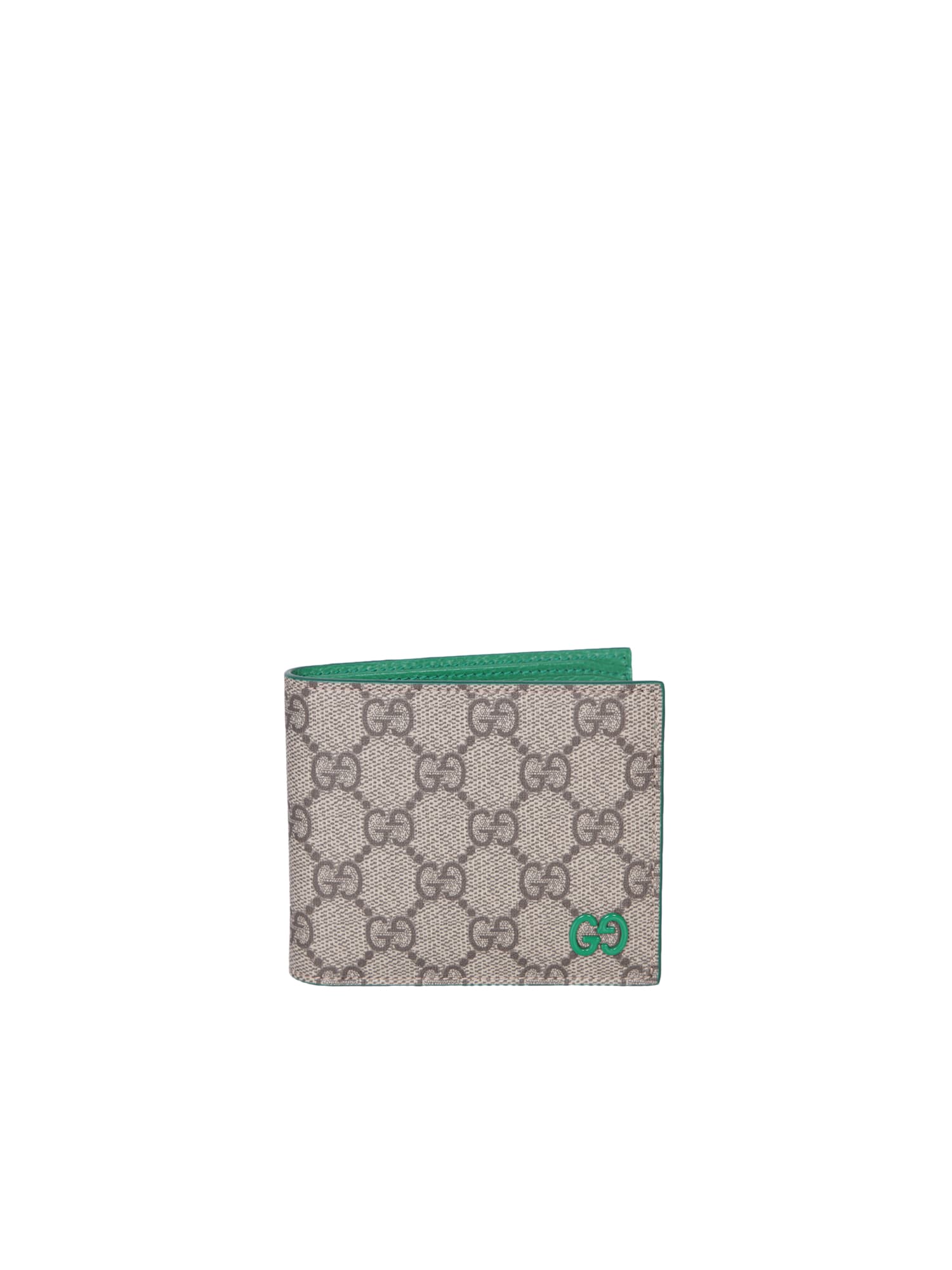 Shop Gucci Gg Supreme Green Wallet In Beige