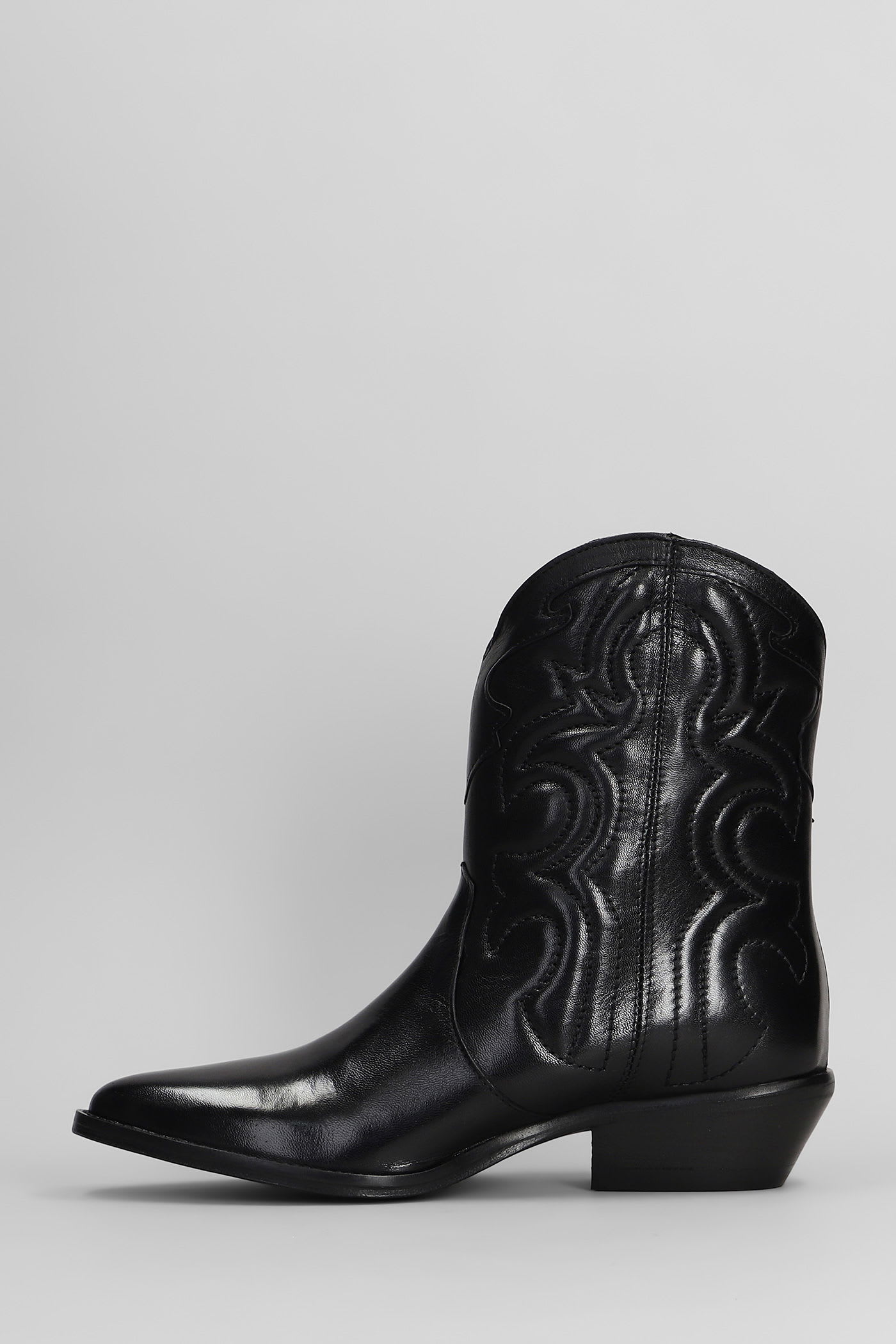 Julie Dee Texan Ankle Boots In Black Leather