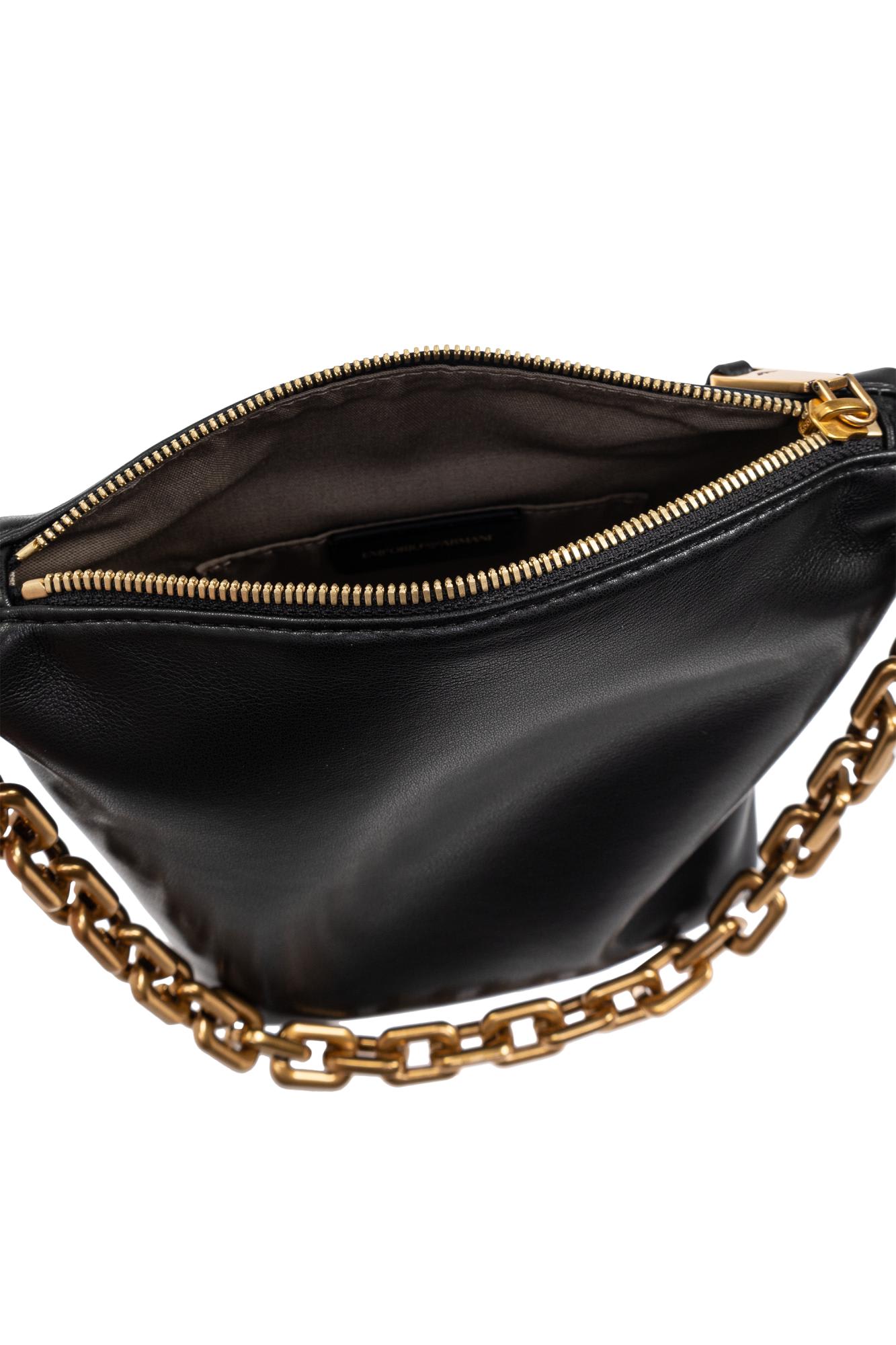 Emporio Armani Leather Small Hobo Bag With Chain In Black