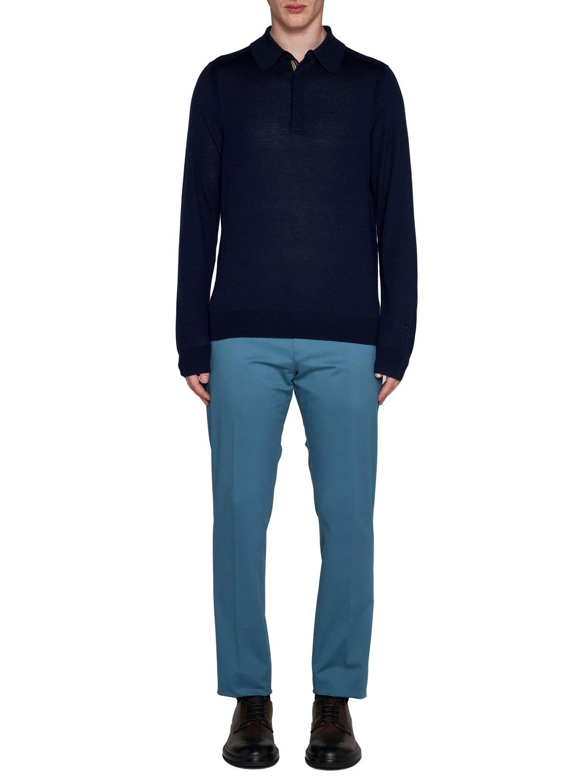 Shop Paul Smith Long-sleeved Knit Polo Shirt In Blue