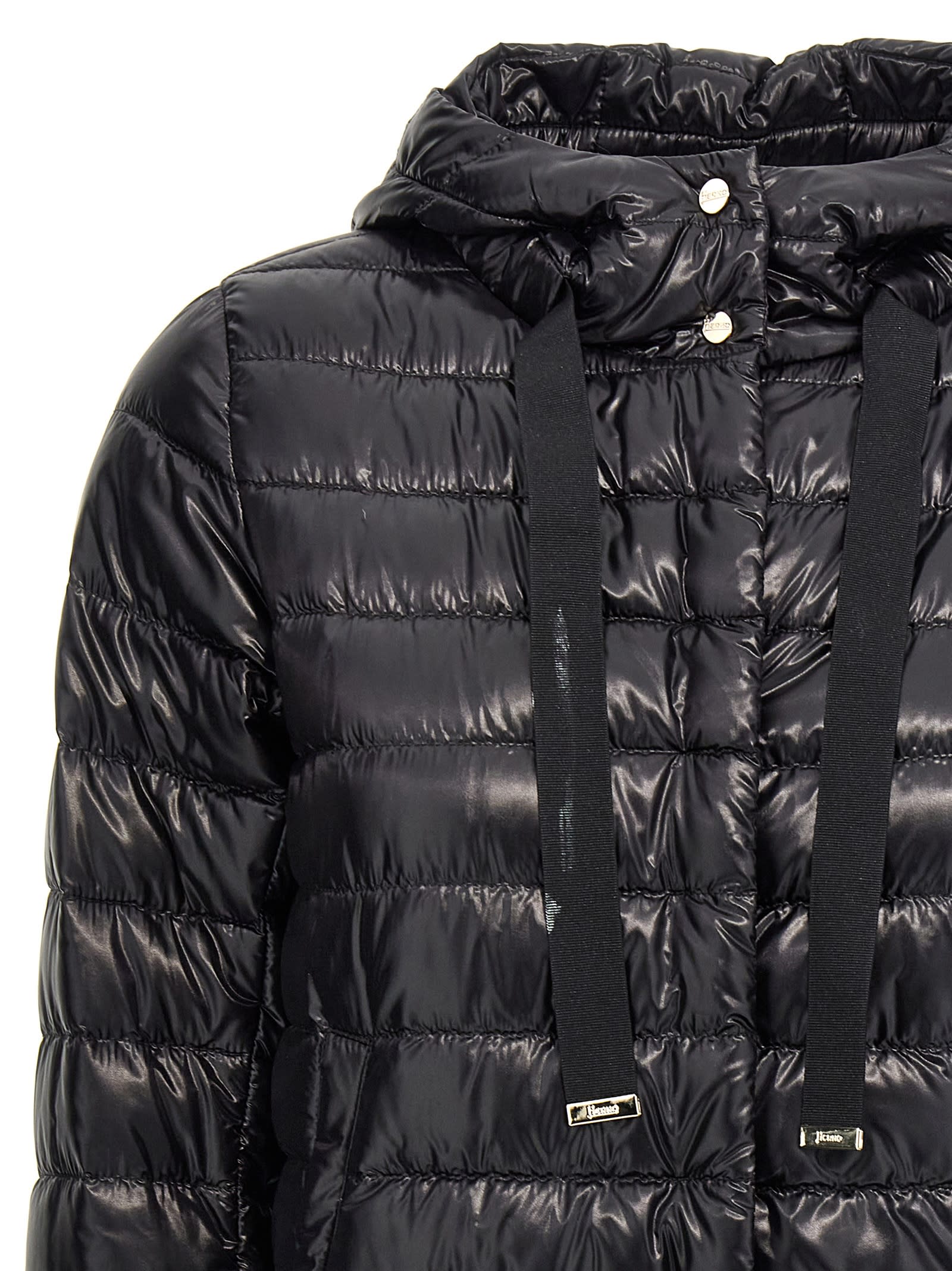 Herno Black Down Jacket With Drawstring Hood And Logo Detail On The Drawstring In Tech Fabric Woman In Black
