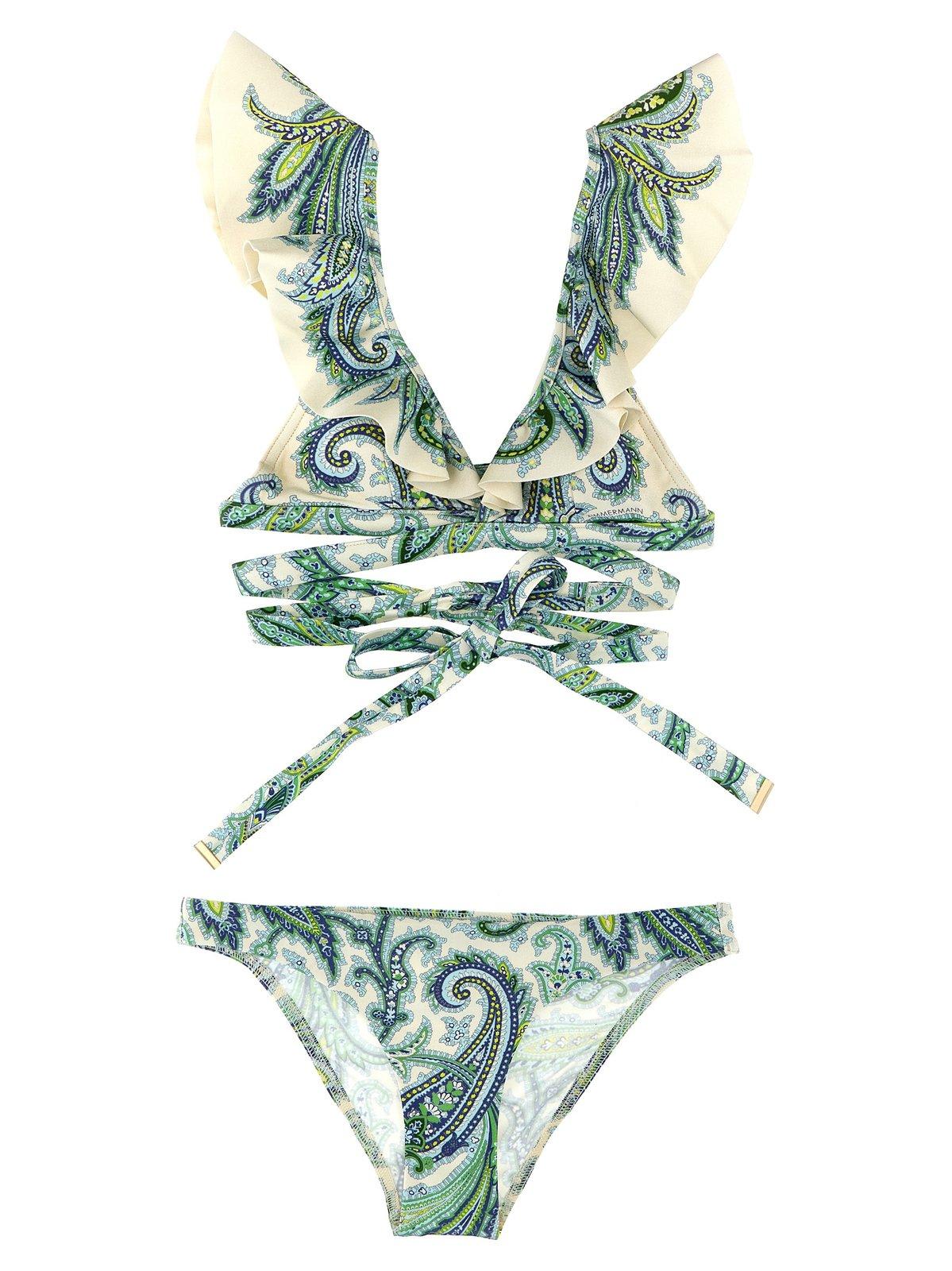 Shop Zimmermann Ottie Ruffled Bikini Set In Green