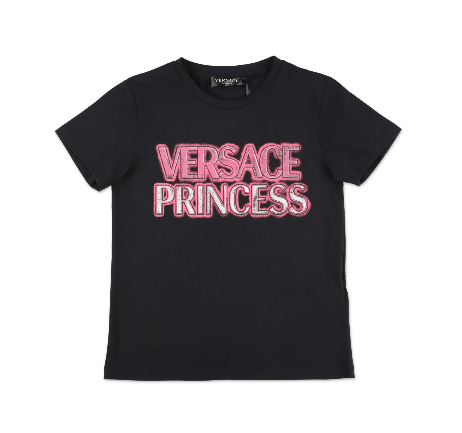 Versace T-shirt Nera In Jersey Di Cotone Bambina