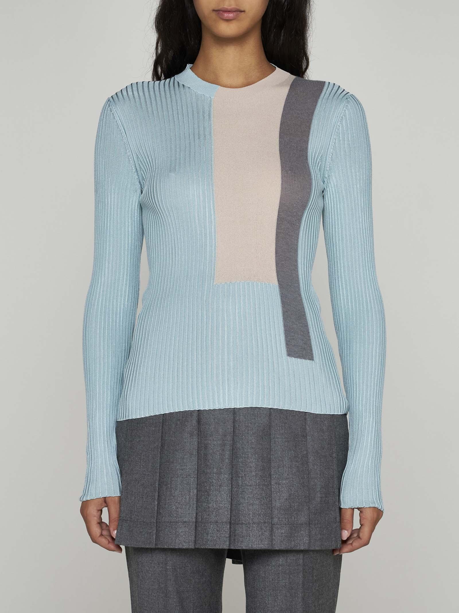 Shop Fendi Color-block Silk Sweater In Clear Blue