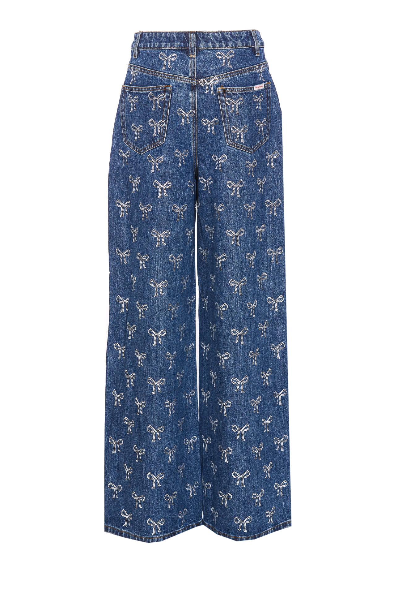 SELF-PORTRAIT RHINESTONE BOW DENIM JEANS