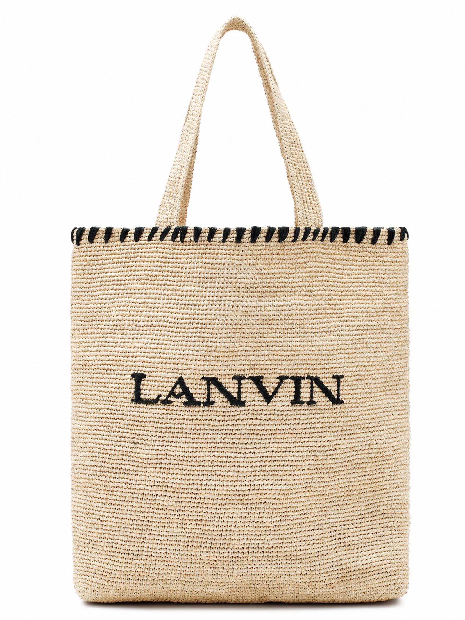 Shop Lanvin Tote Bag In Raffia In Beige