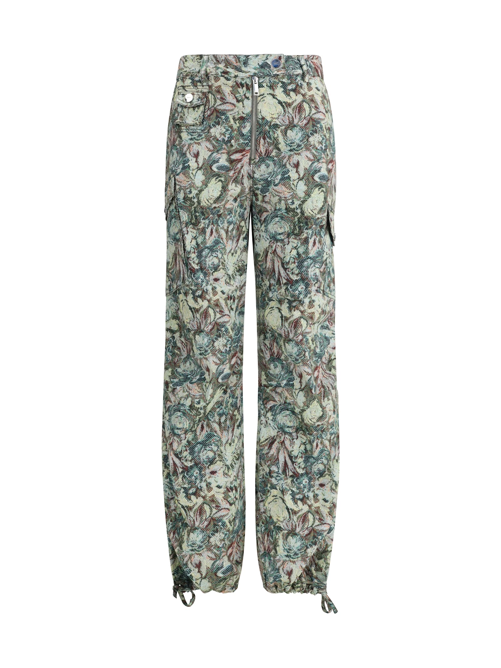 Ganni Women Printed Stretched Cotton Pants In Green