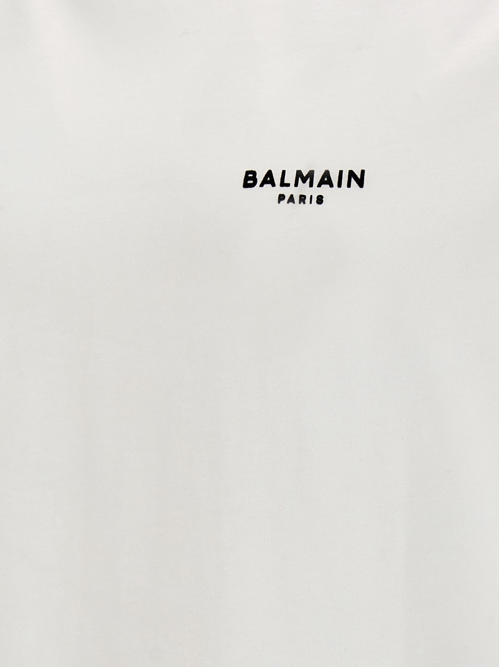 Shop Balmain Flocked Logo T-shirt In Gab Blanc Noir