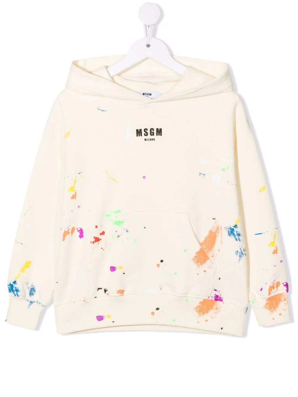 MSGM Kids Cream Hoodie With Micro Logo And Color Spots