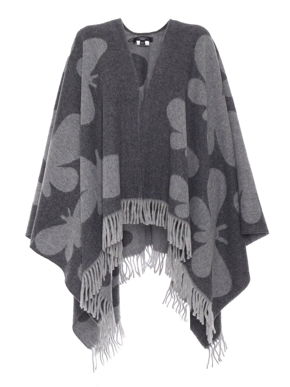 Shop Weekend Max Mara V-neck Fringed Edge Cape In Grey