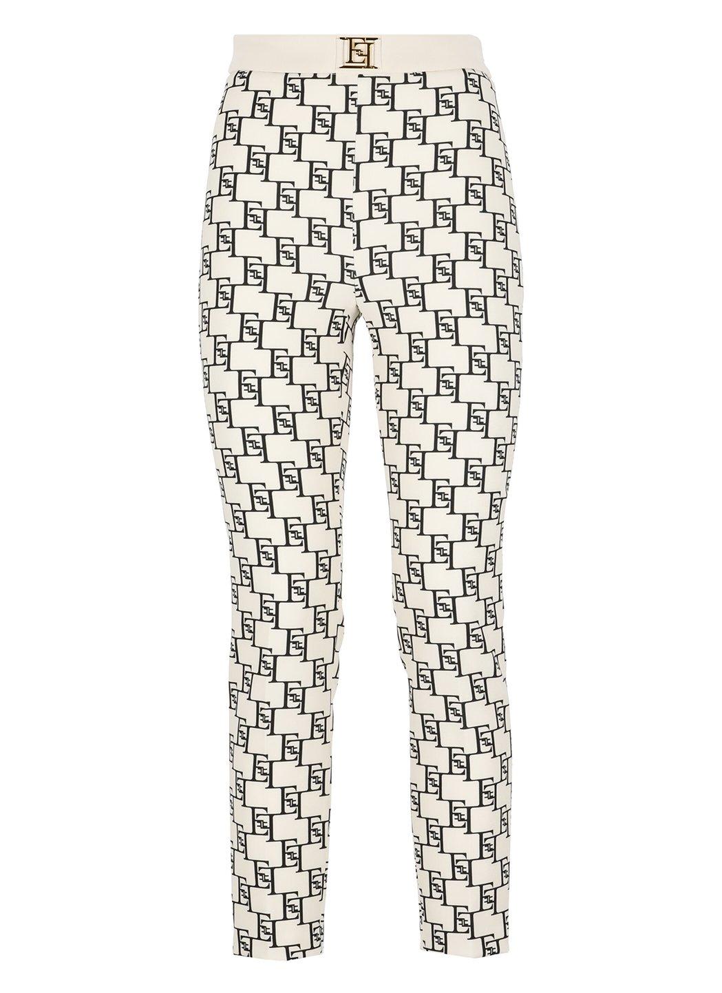 Shop Elisabetta Franchi Logo Plaque Monogram Trousers In Yellow Cream