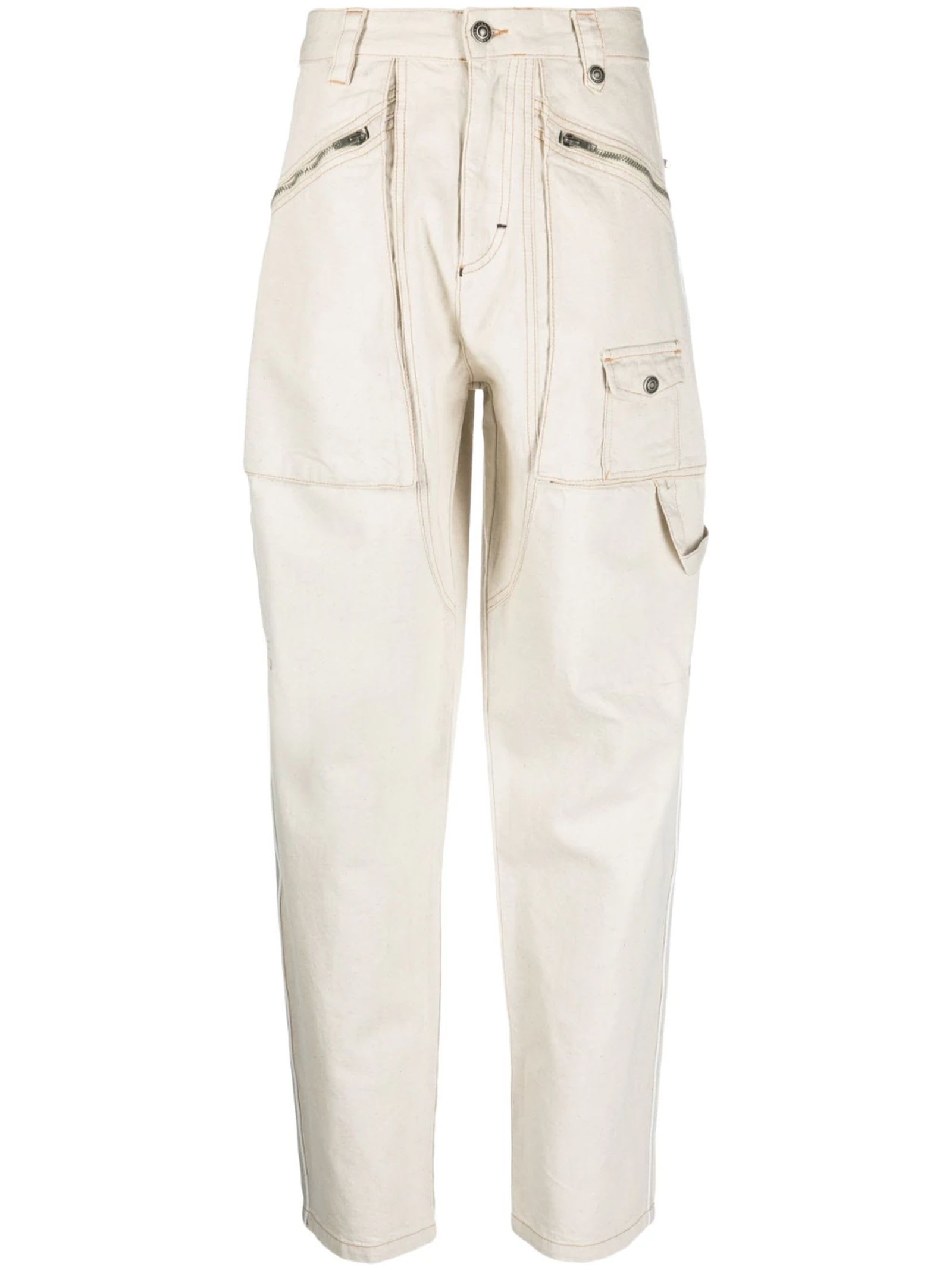 Shop Isabel Marant Beige Cotton-hemp Blend Trousers In Ecru