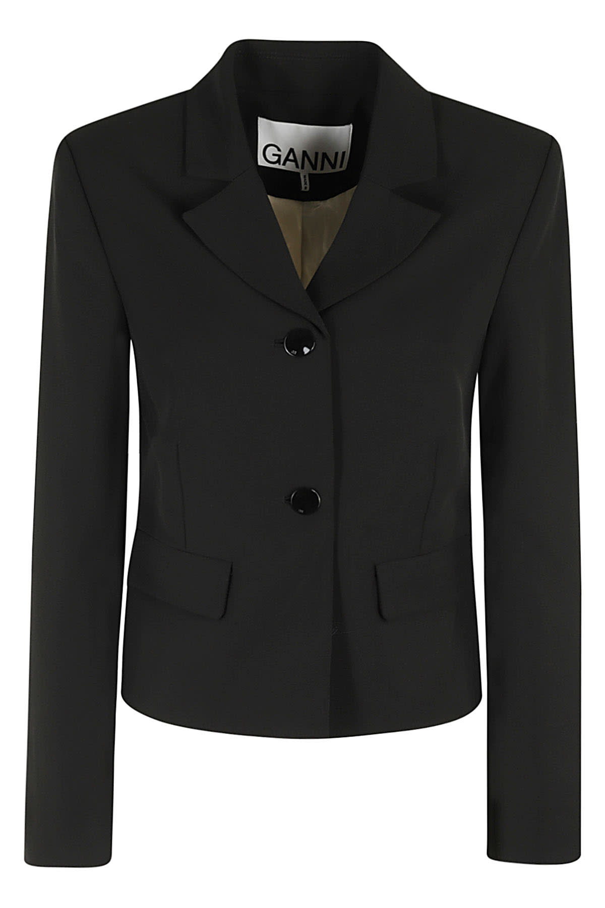 Shop Ganni Light Twill Suiting Fitted Blazer In Black