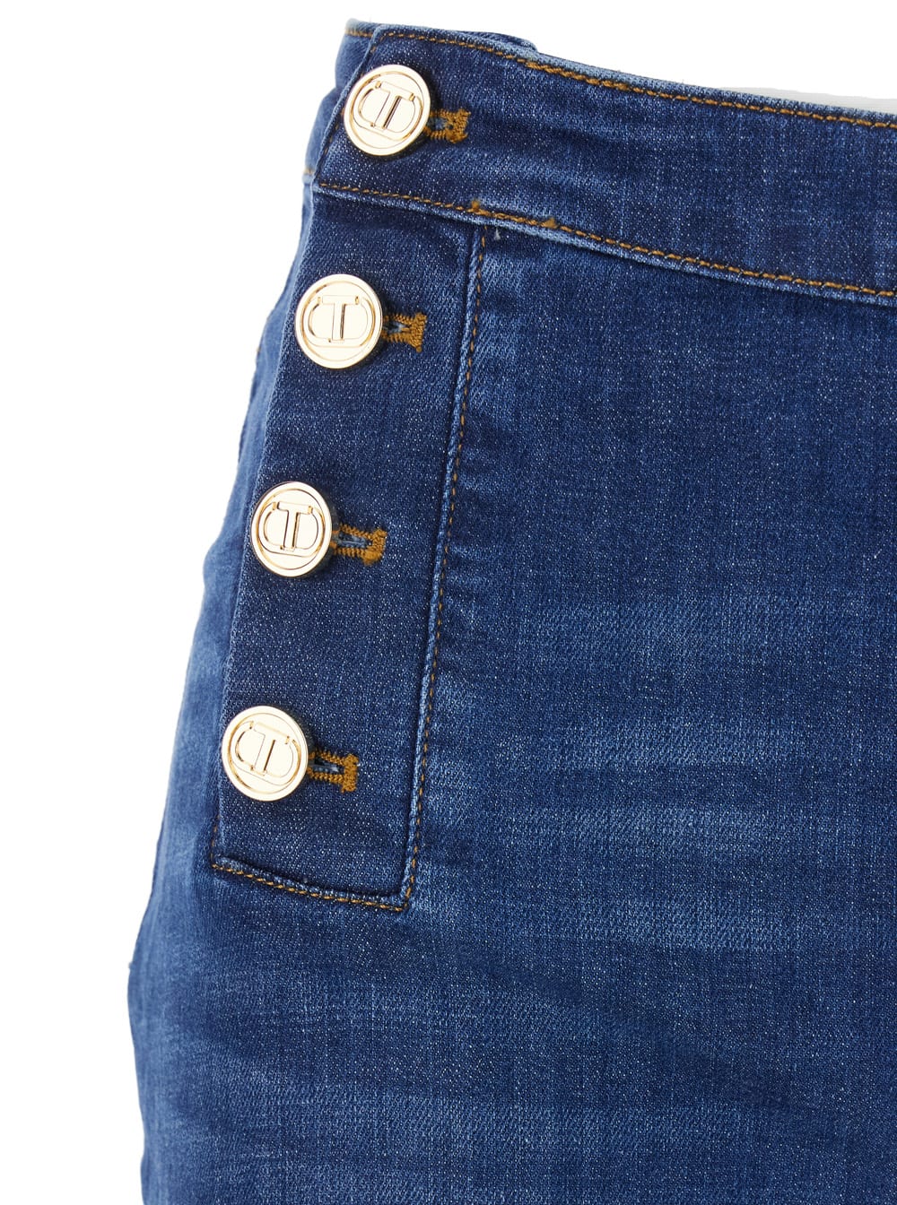 Shop Twinset Blue Jeans With Flare Design And Double Side Button Detailing In Cotton Woman