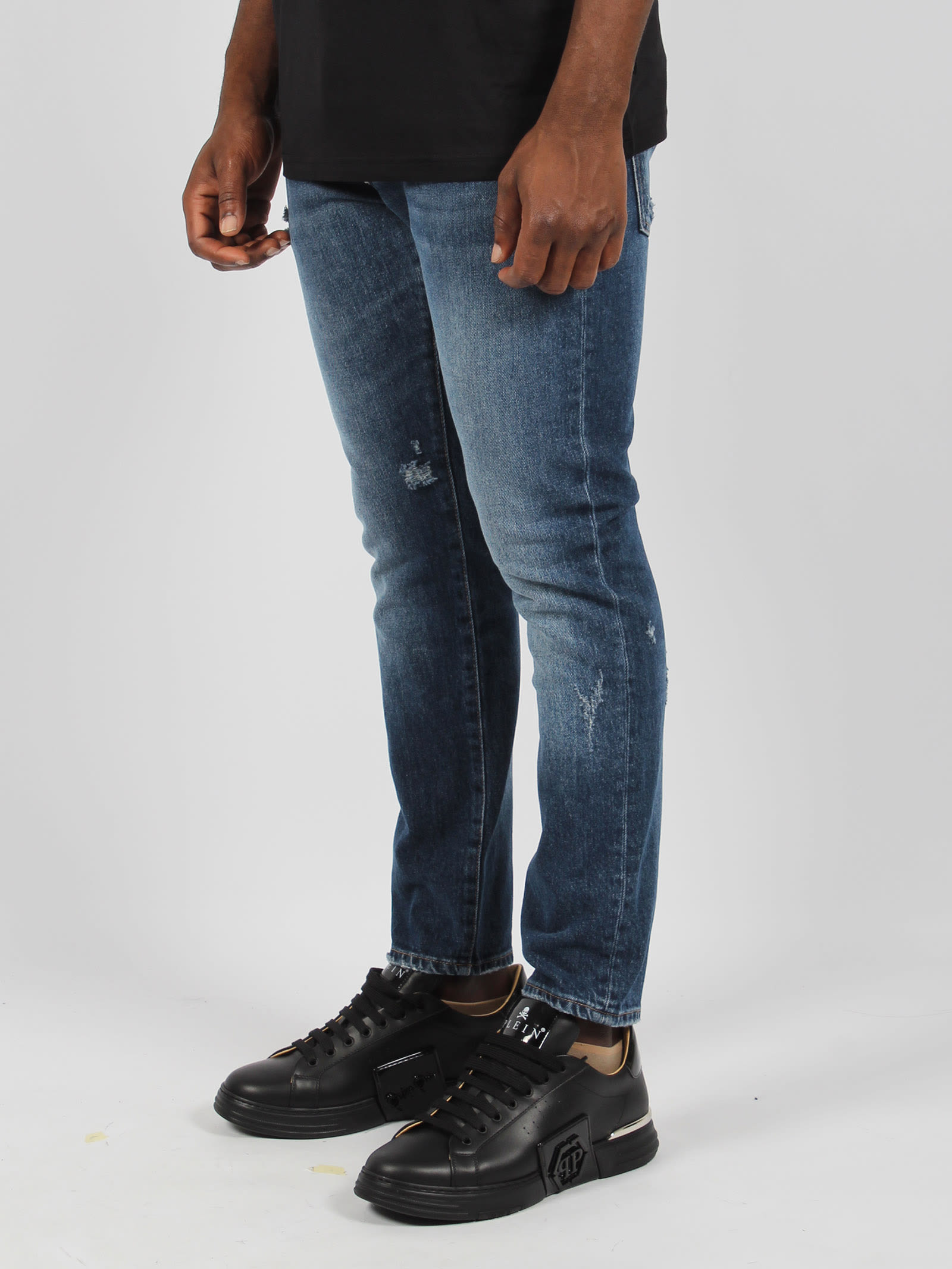 Shop Philipp Plein Skinny Fit Stone Washed Denim Trousers In Blue