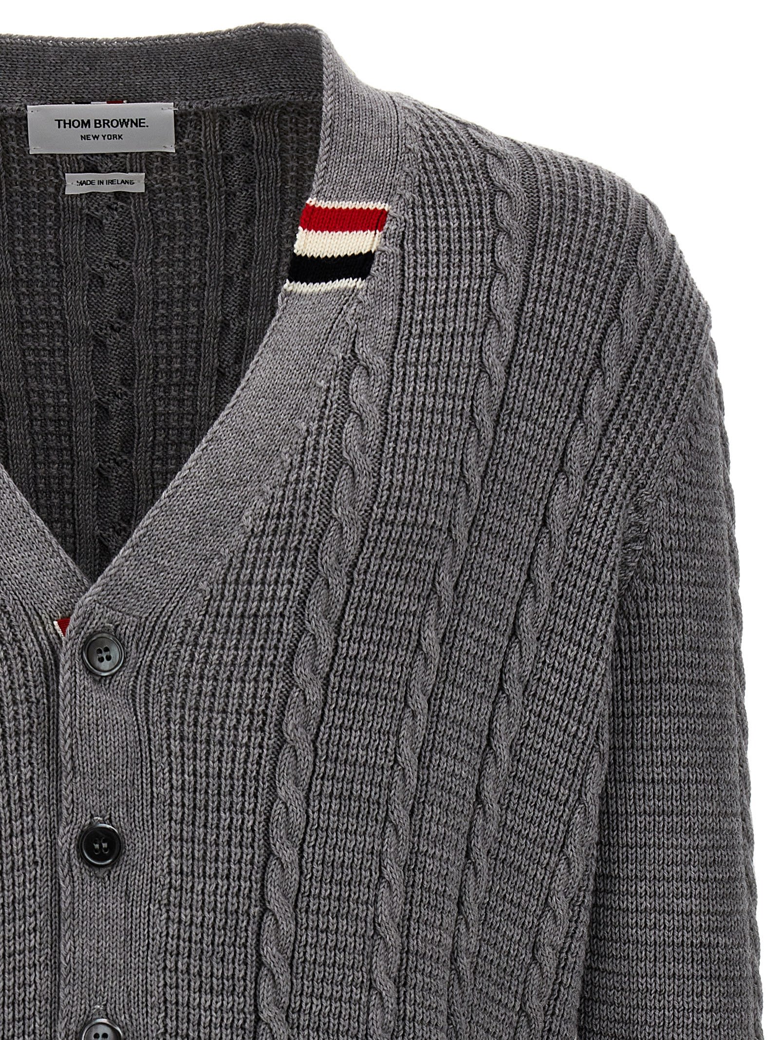 Shop Thom Browne Cable Stitch Cardigan In Gray