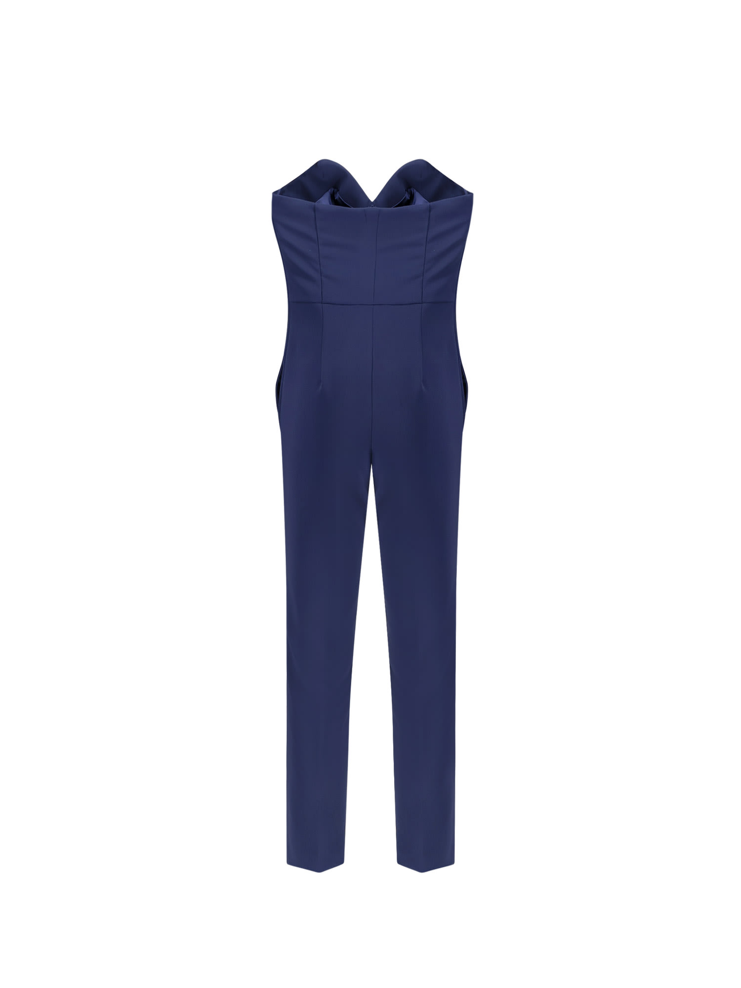 Elisabetta Franchi Sweetheart Neckline Jumpsuit With Jewel Detailing And Silhouette In Blue