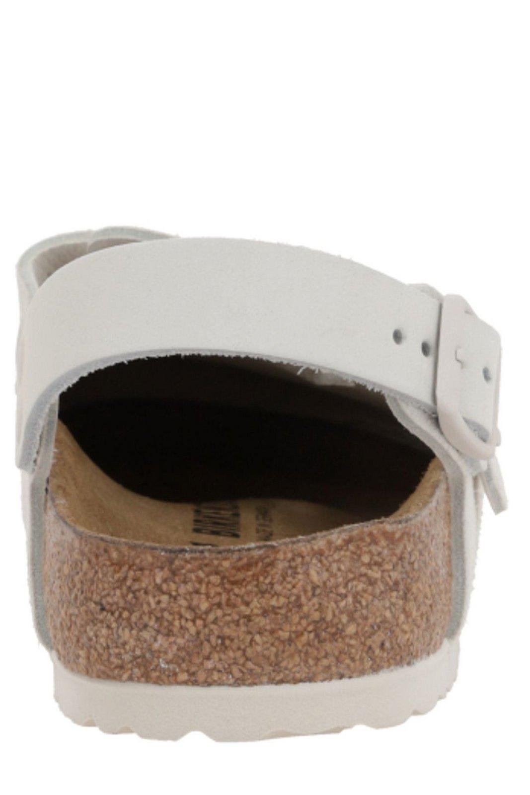 Birkenstock Grey Suede Boston Slippers In Bianco