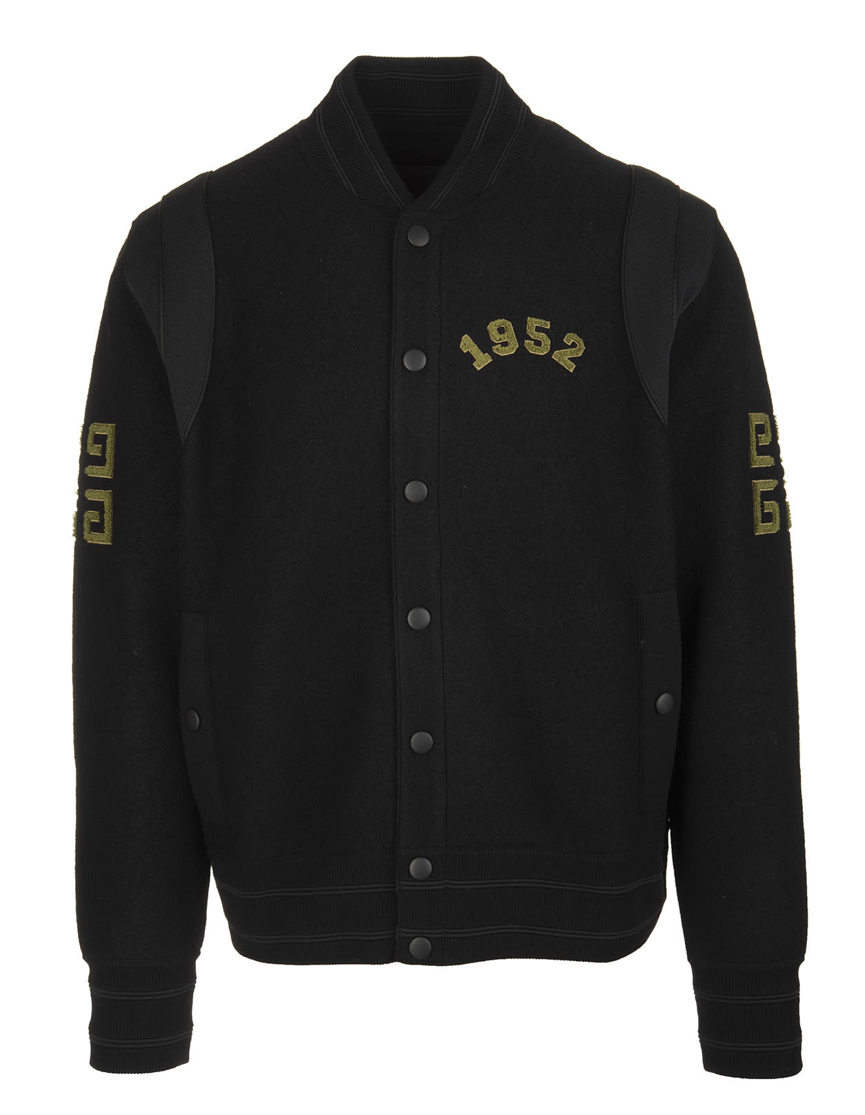 Givenchy Man Black Bomber Jacket In Wool With Contrast Patches