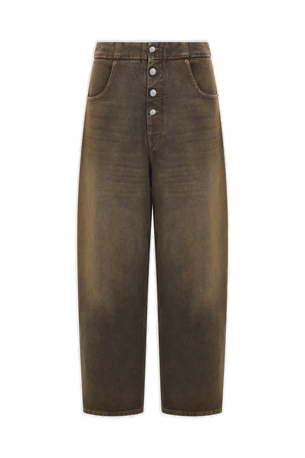 Shop Mm6 Maison Margiela Button Detailed Cropped Jeans In Brown