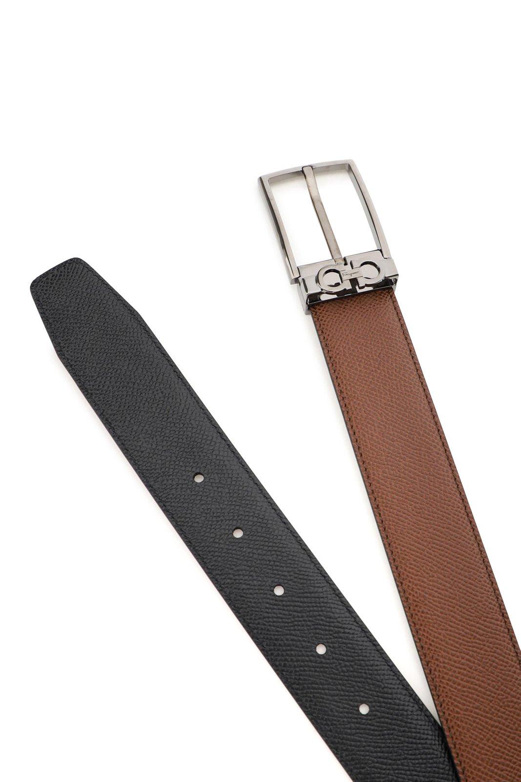 Shop Ferragamo Reversible Gancini Belt In Brown/black